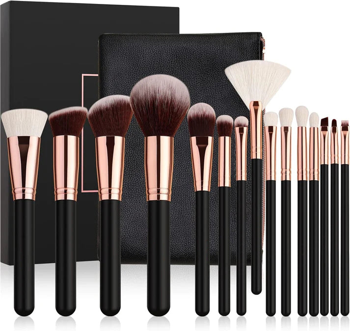 BEAKEY 15 Pcs Brushes Kit with Portable Cosmetic Bag - BEAKEY