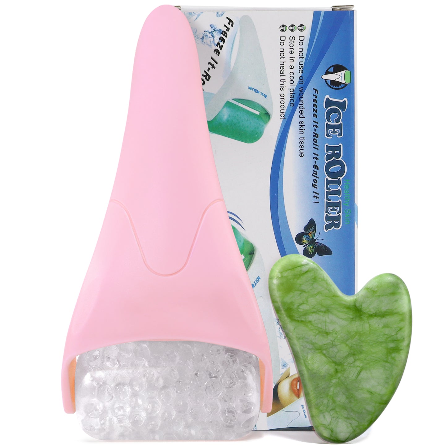 BEAKEY Ice Roller for Face & Gua Sha, Ice Face Roller Massager Cryotherapy Reduces Puffiness, Pink - BEAKEY