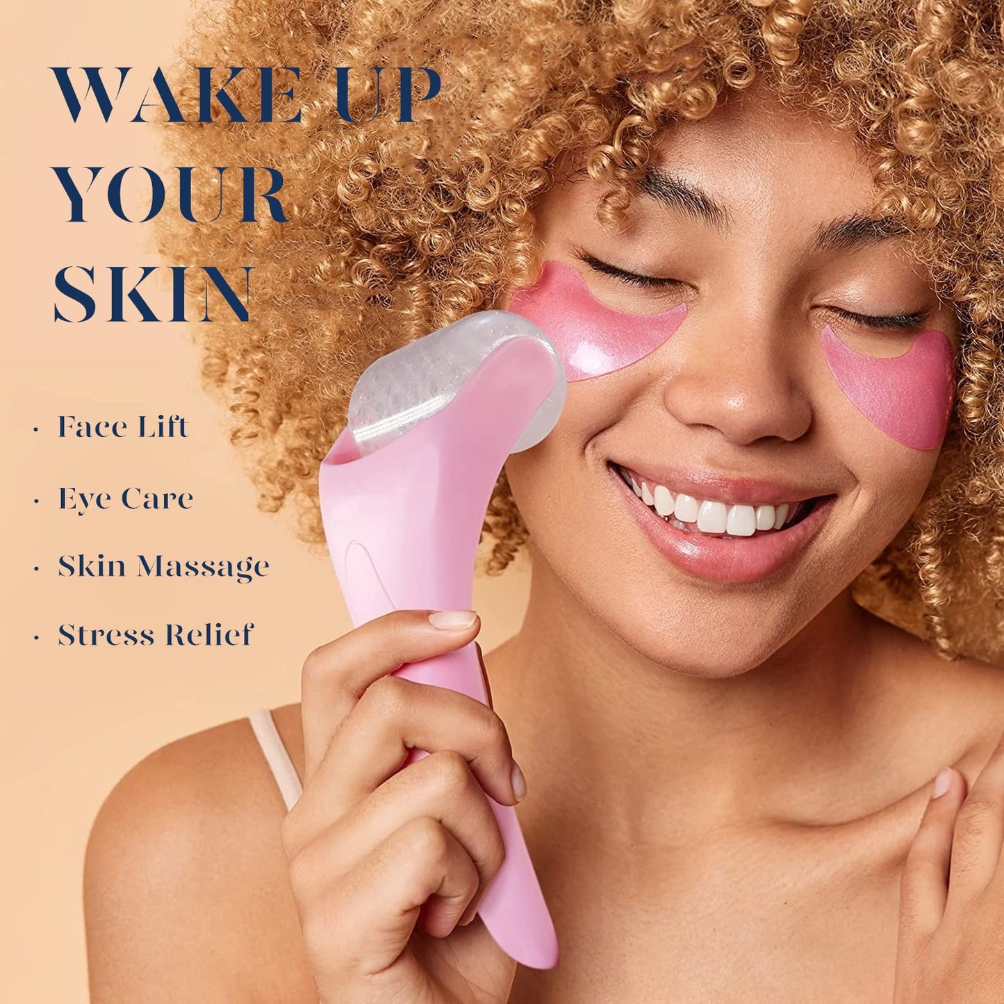 BEAKEY Ice Roller for Face & Gua Sha, Ice Face Roller Massager Cryotherapy Reduces Puffiness, Pink - BEAKEY