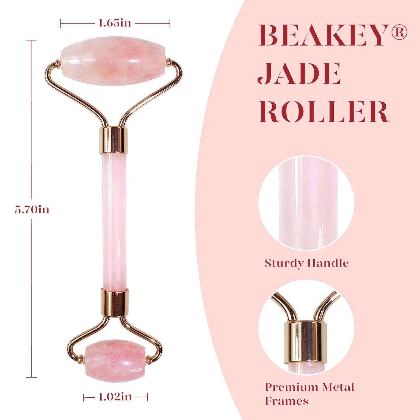 BEAKEY Jade Roller & Gua Sha, Natural Jade Face Roller Gua Sha Facial Tools Skin Care Massager, Pink - BEAKEY