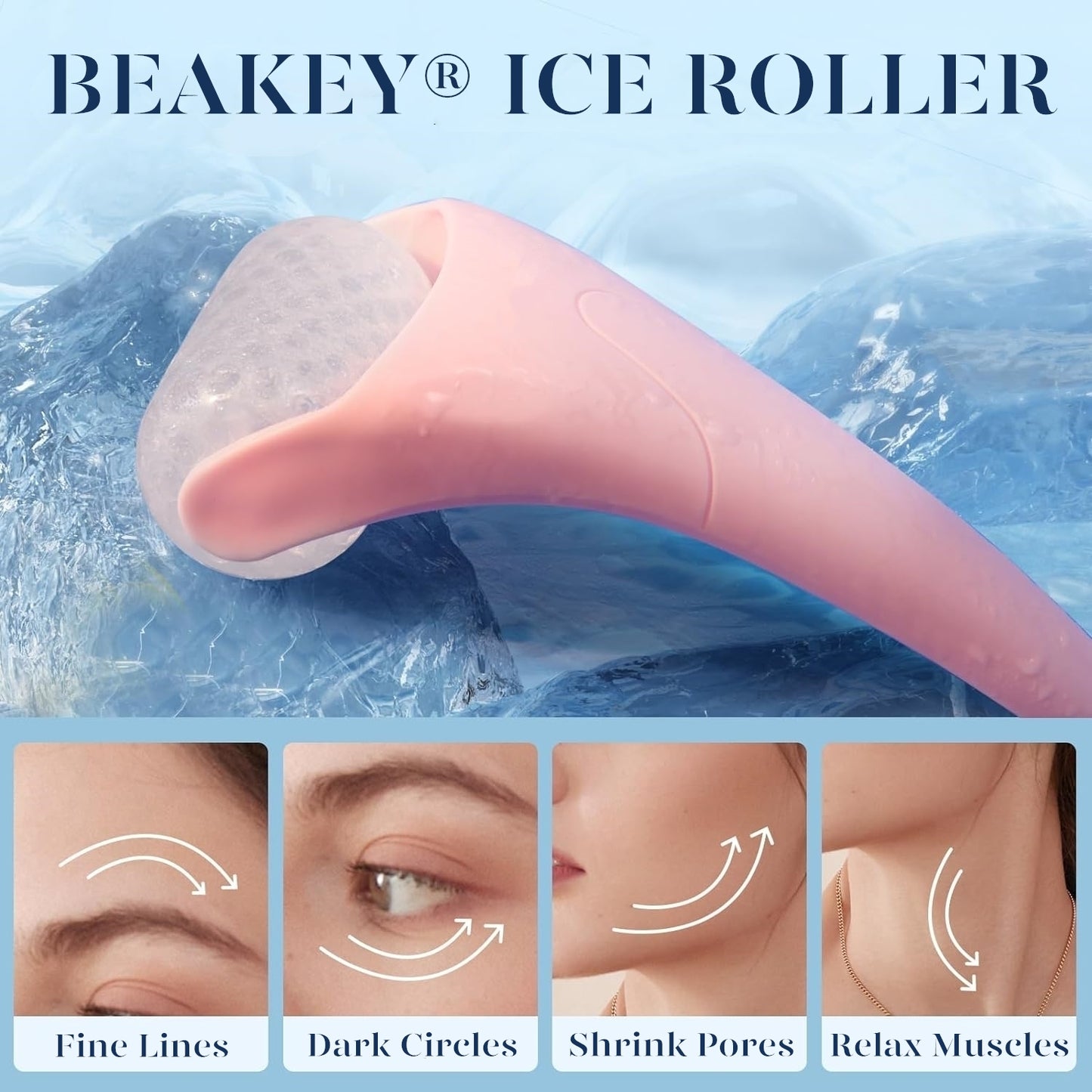 BEAKEY Ice Roller for Face & Gua Sha, Ice Face Roller Massager Cryotherapy Reduces Puffiness, Pink - BEAKEY