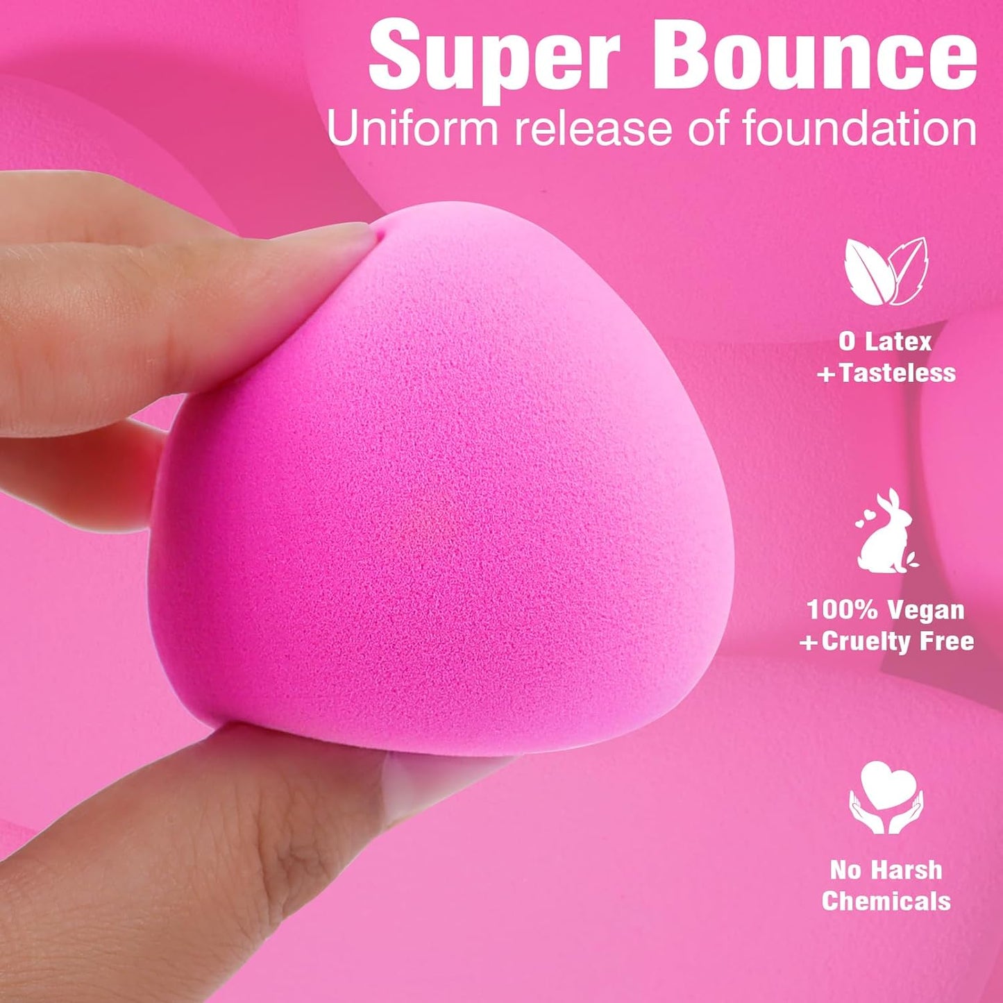 BEAKEY Makeup Sponge, Latex Free Beauty Sponge Blender for Blending Foundation Powder, Rose 6 Count - BEAKEY