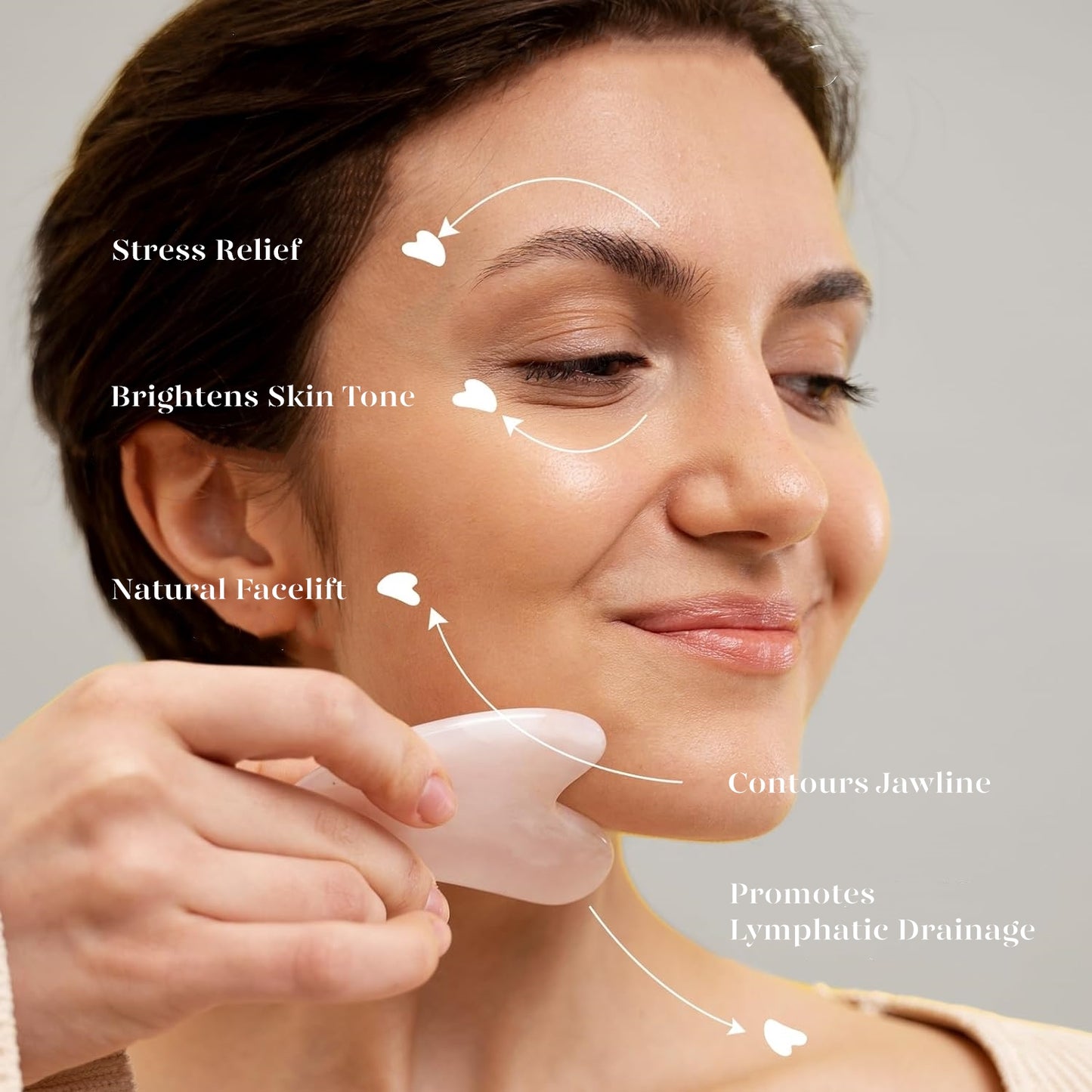 BEAKEY Jade Roller & Gua Sha, Natural Jade Face Roller Gua Sha Facial Tools Skin Care Massager, Pink - BEAKEY