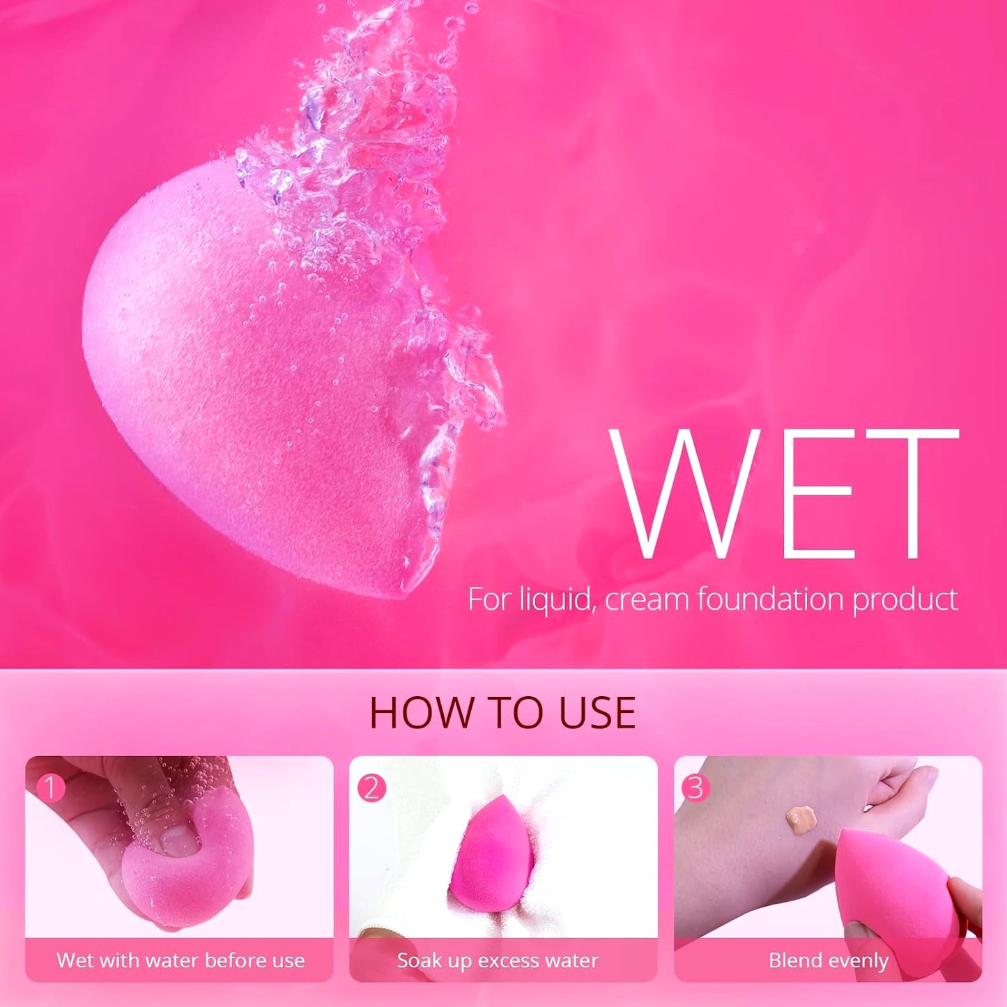 BEAKEY Makeup Sponge, Latex Free Beauty Sponge Blender for Blending Foundation Powder, Rose 6 Count - BEAKEY