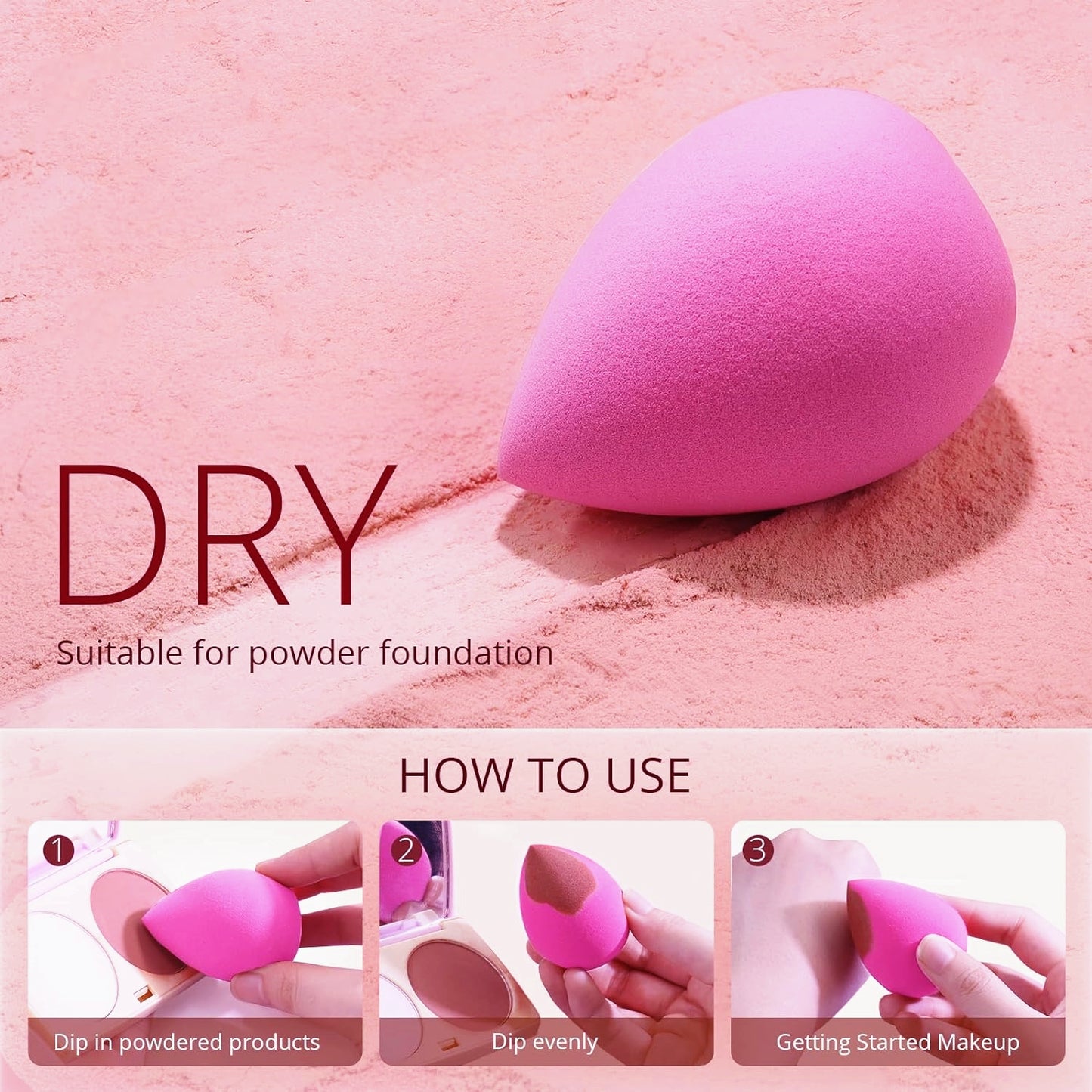 BEAKEY Makeup Sponge, Latex Free Beauty Sponge Blender for Blending Foundation Powder, Rose 6 Count - BEAKEY