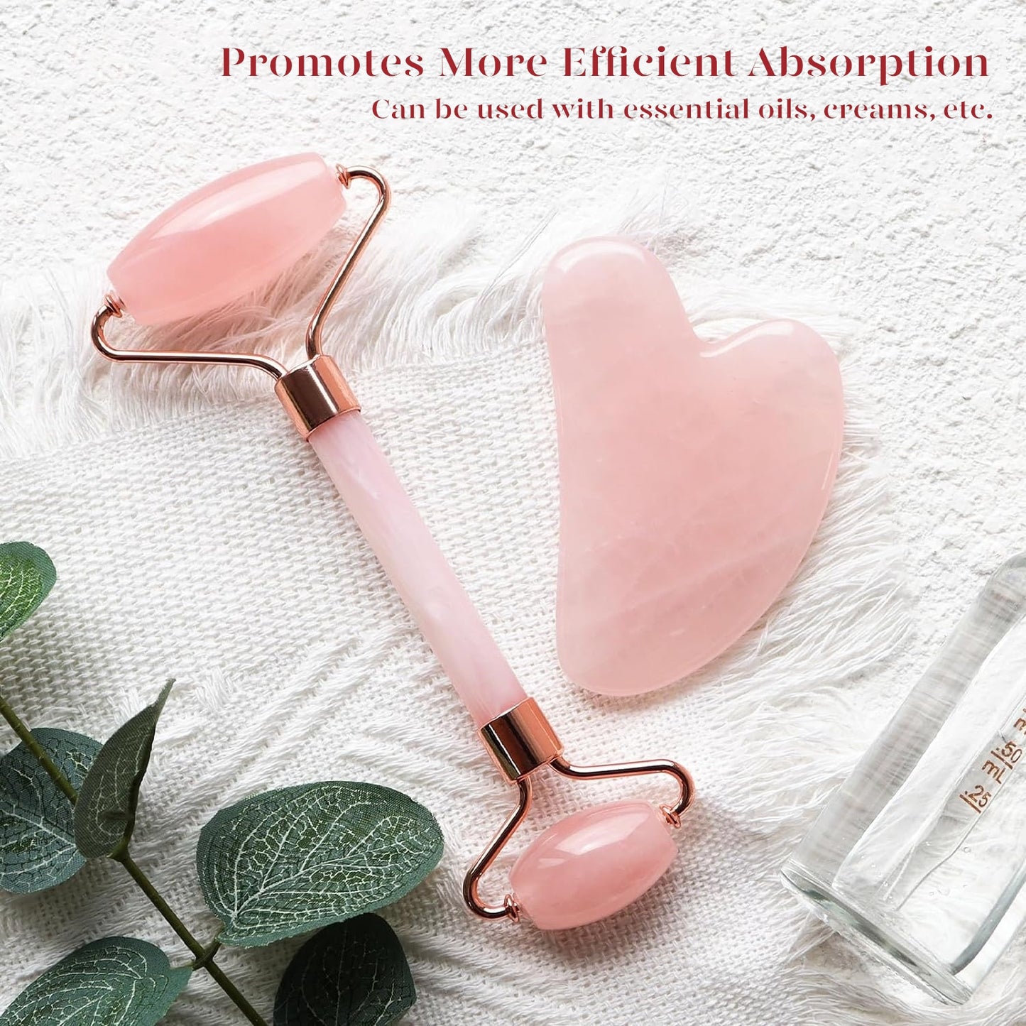 BEAKEY Jade Roller & Gua Sha, Natural Jade Face Roller Gua Sha Facial Tools Skin Care Massager, Pink - BEAKEY
