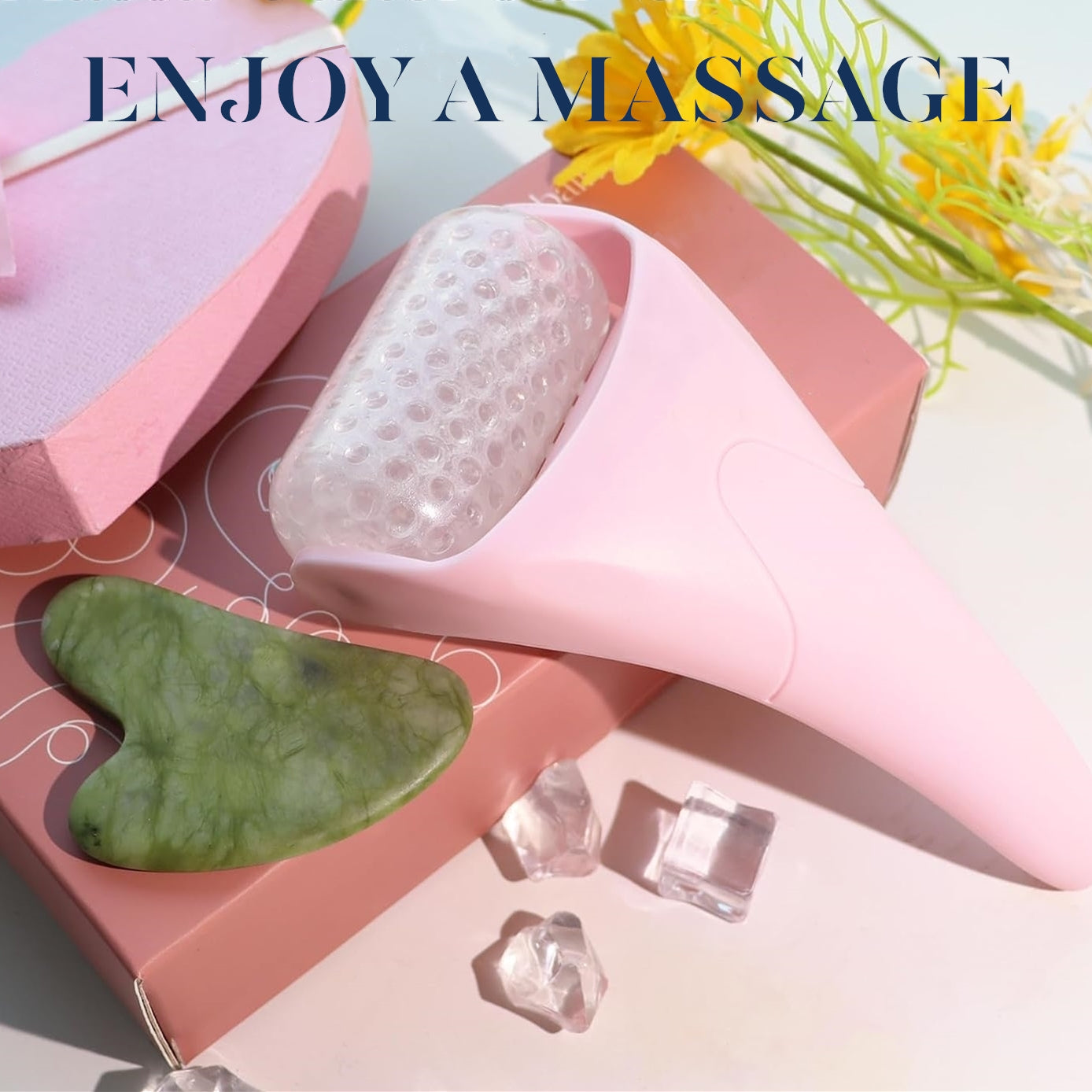 BEAKEY Ice Roller for Face & Gua Sha, Ice Face Roller Massager Cryotherapy Reduces Puffiness, Pink - BEAKEY
