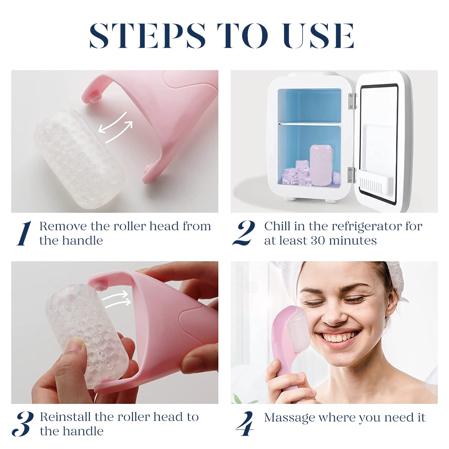 BEAKEY Ice Roller for Face & Gua Sha, Ice Face Roller Massager Cryotherapy Reduces Puffiness, Pink - BEAKEY