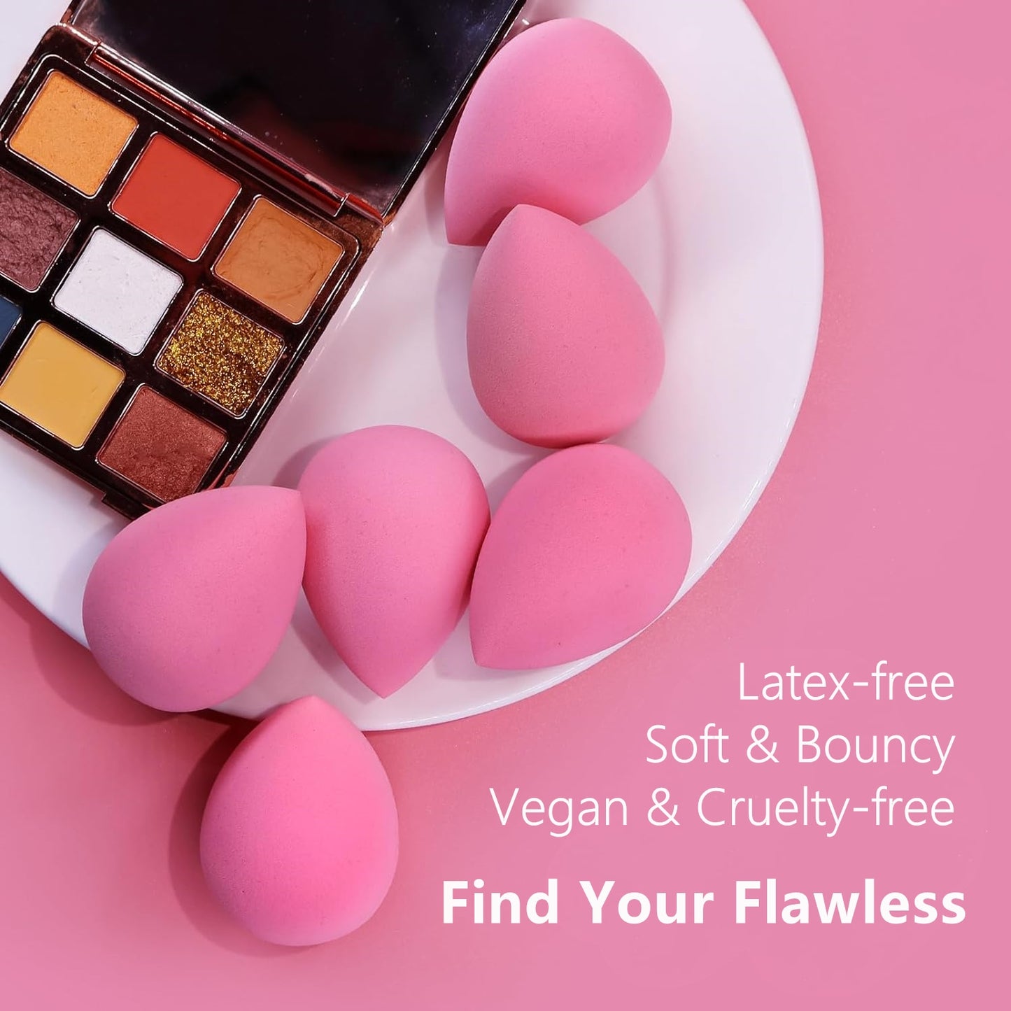 BEAKEY Makeup Sponge, Latex Free Beauty Sponge Blender for Blending Foundation Powder, Pink 6 Pcs - BEAKEY