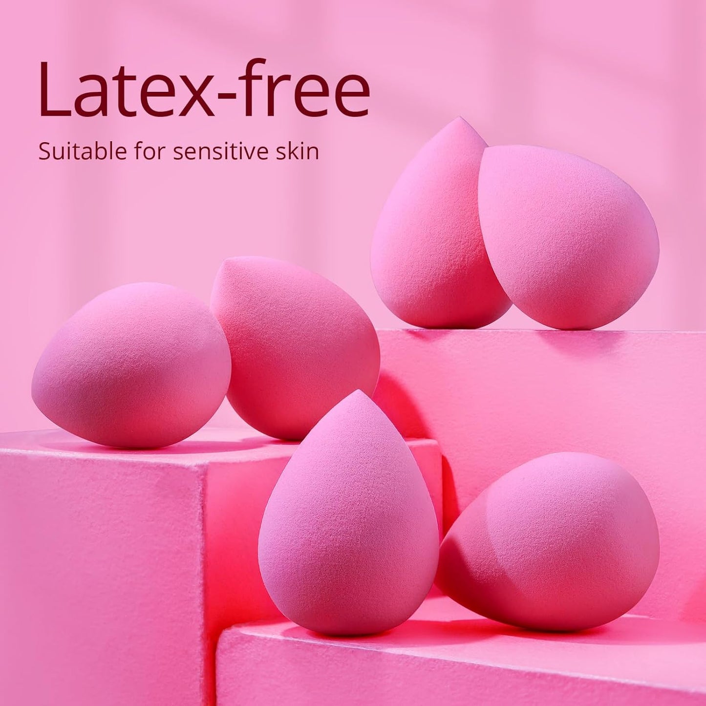 BEAKEY Makeup Sponge, Latex Free Beauty Sponge Blender for Blending Foundation Powder, Rose 6 Pcs - BEAKEY