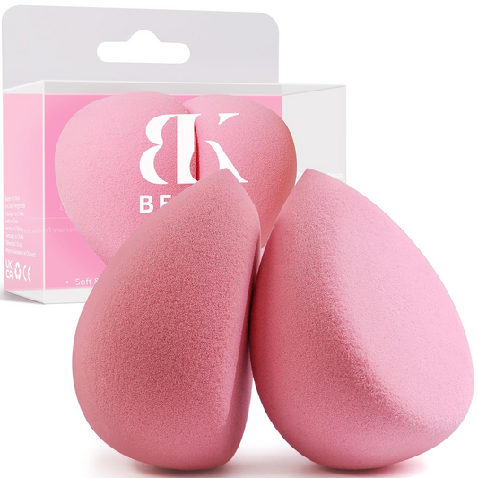 BEAKEY Flat Duo Patented Makeup Sponge Set of 2, Latex Free Pink Beauty Sponge for Foundation and Powder Application, Soft Blending Sponge, Large Flat Design, Beauty Gift for Makeup Lovers - BEAKEY