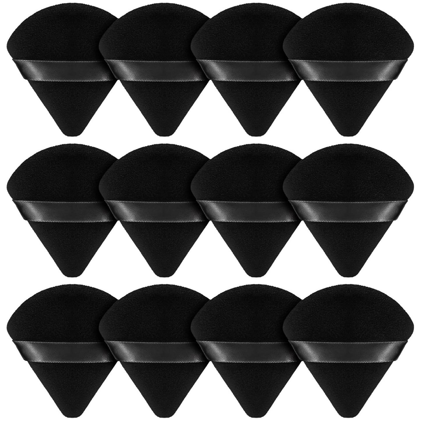 BEAKEY 12pcs Powder Puffs for Face Powder Triangle Powder Puff for Loose & Cosmetic Foundation, Makeup Puff for Contouring, Cloud Kiss Makeup Sponges Beauty Makeup Tools, Double 6 Pack Black - BEAKEY