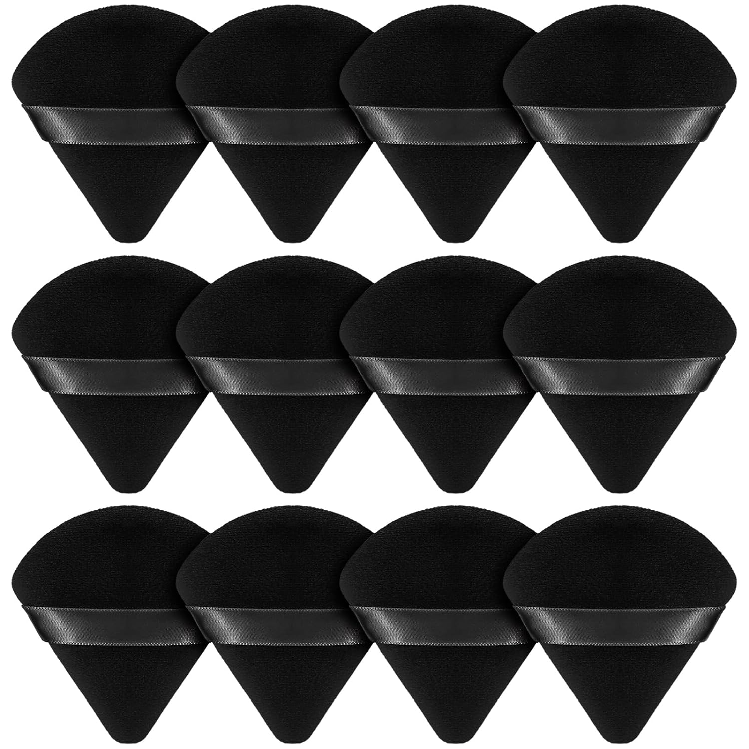 BEAKEY 12pcs Powder Puffs for Face Powder Triangle Powder Puff for Loose & Cosmetic Foundation, Makeup Puff for Contouring, Cloud Kiss Makeup Sponges Beauty Makeup Tools, Double 6 Pack Black - BEAKEY