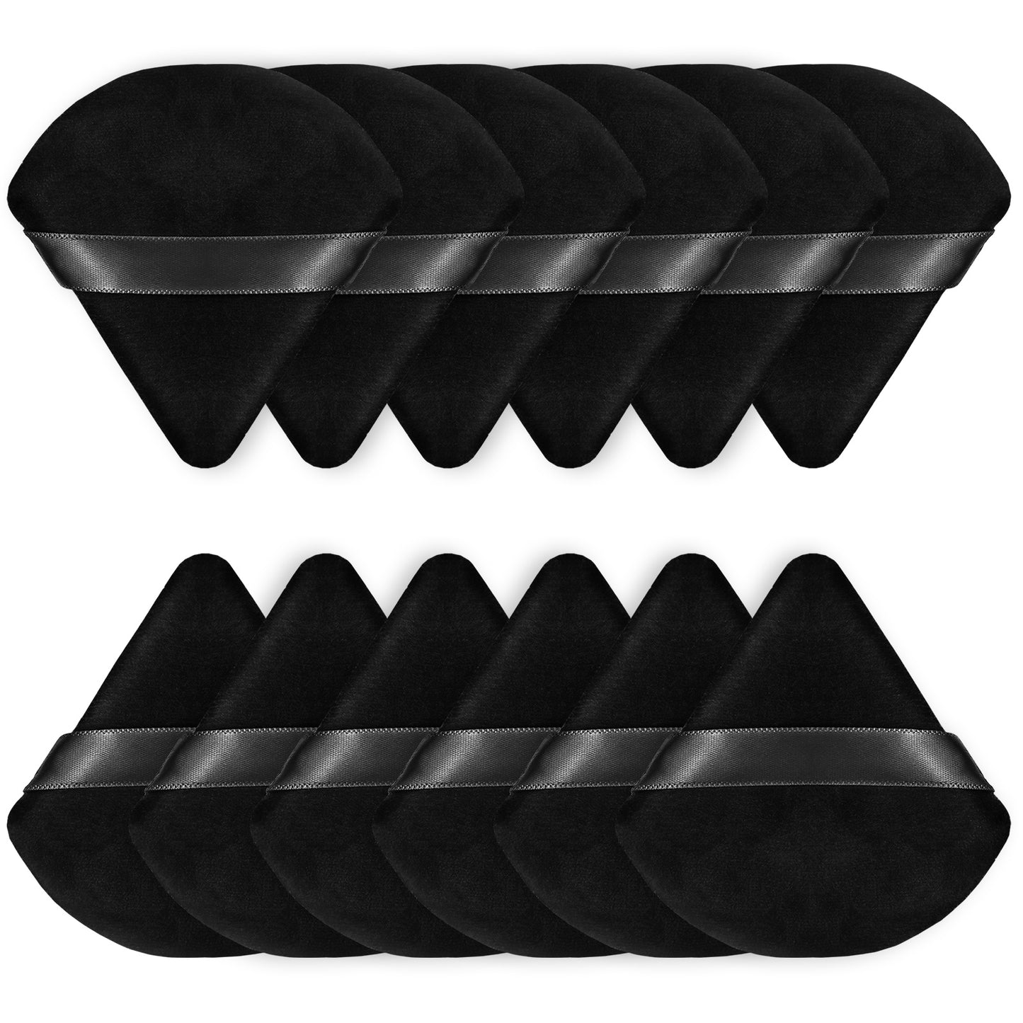 BEAKEY Powder Puffs for Face, Triangle Velour Beauty Sponge for Powder & Liquid Makeup, 12 Pcs Black - BEAKEY