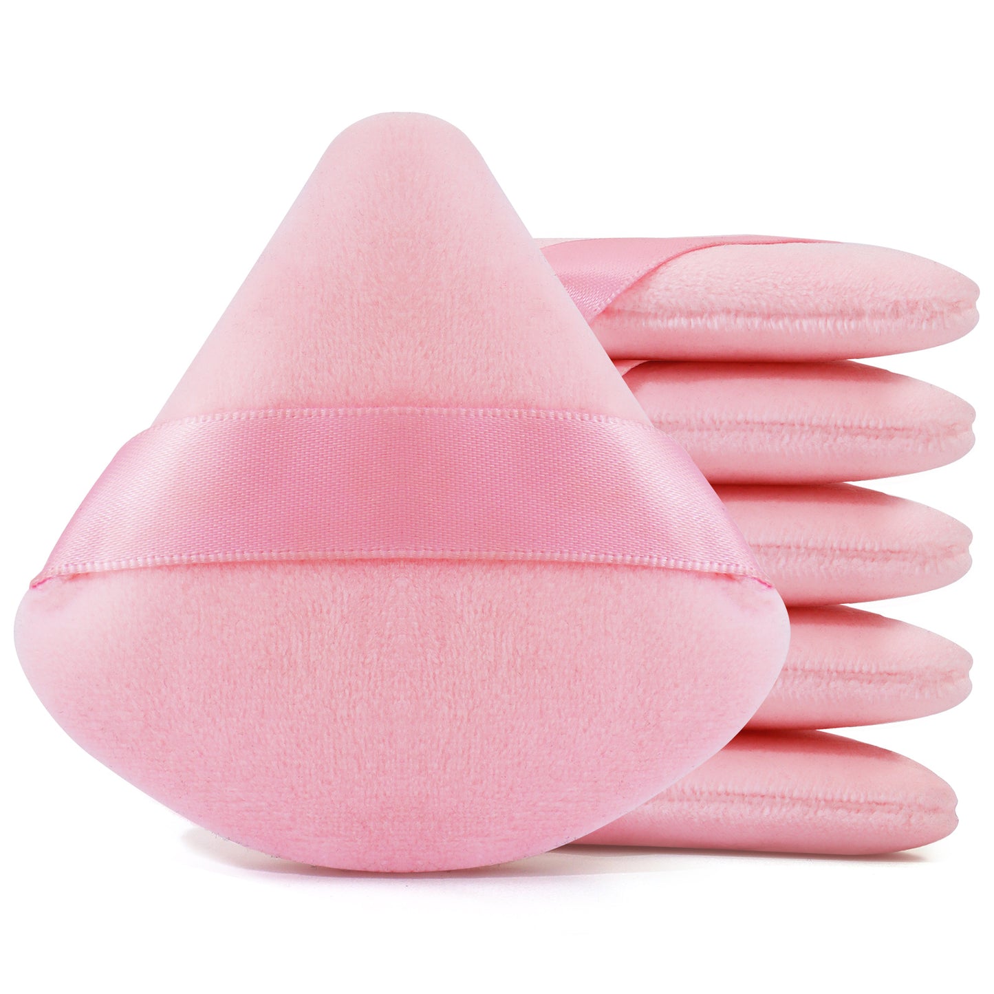 BEAKEY Powder Puffs for Face, Triangle Velour Beauty Sponge for Powder & Liquid Makeup, 6 Pcs Pink - BEAKEY