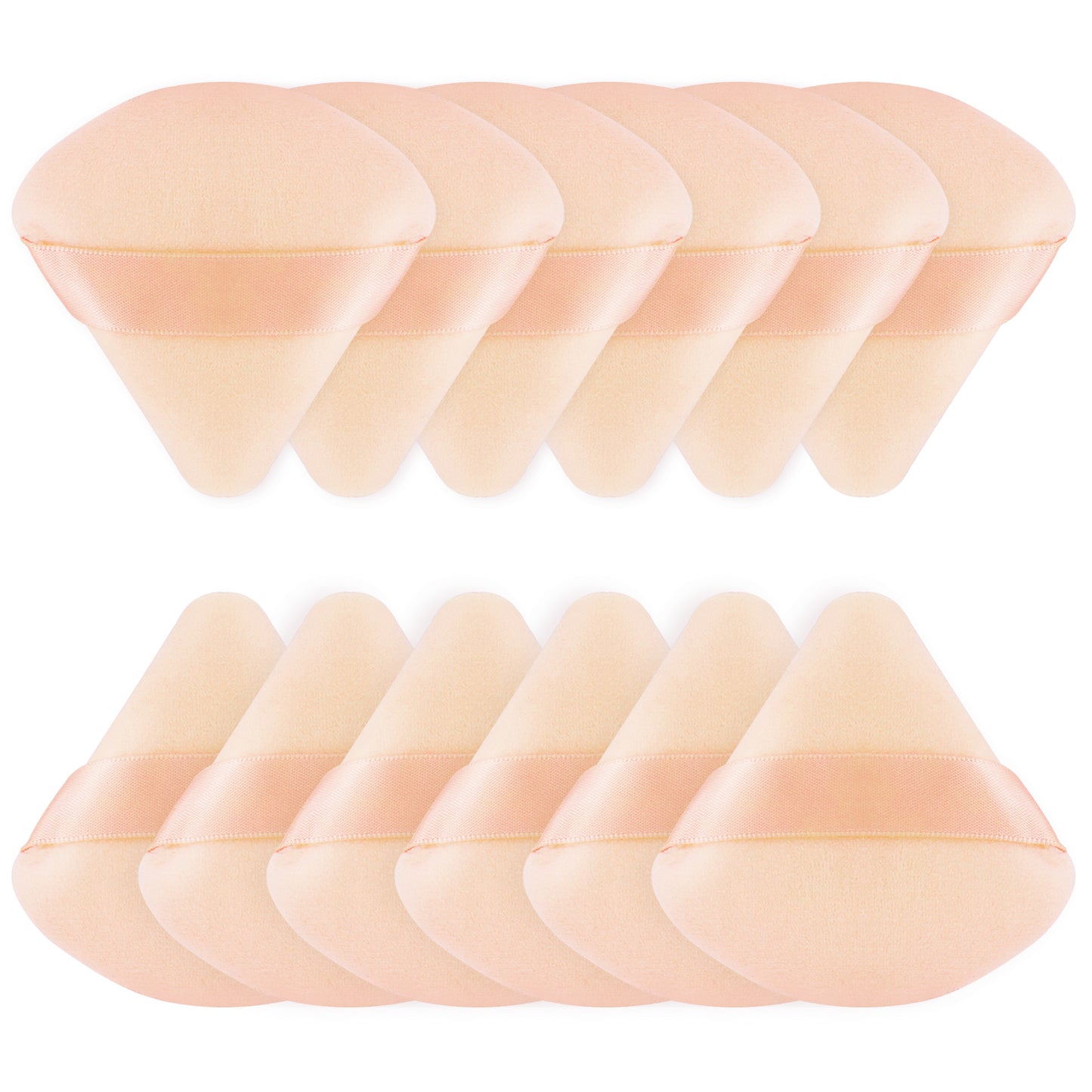 BEAKEY Powder Puffs for Face, Triangle Velour Beauty Sponge for Powder & Liquid Makeup, 12 Pcs Nude - BEAKEY