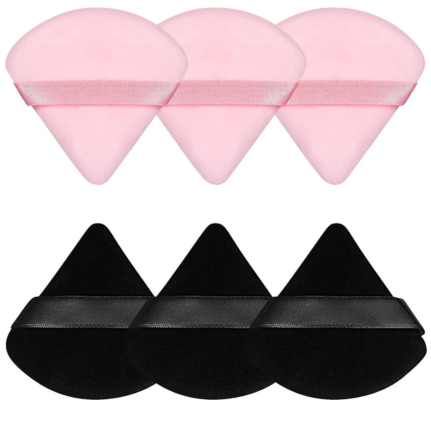 BEAKEY Powder Puffs for Face, Triangle Makeup Puff for Powder & Liquid Cosmetic, 6 Pcs Black & Pink - BEAKEY