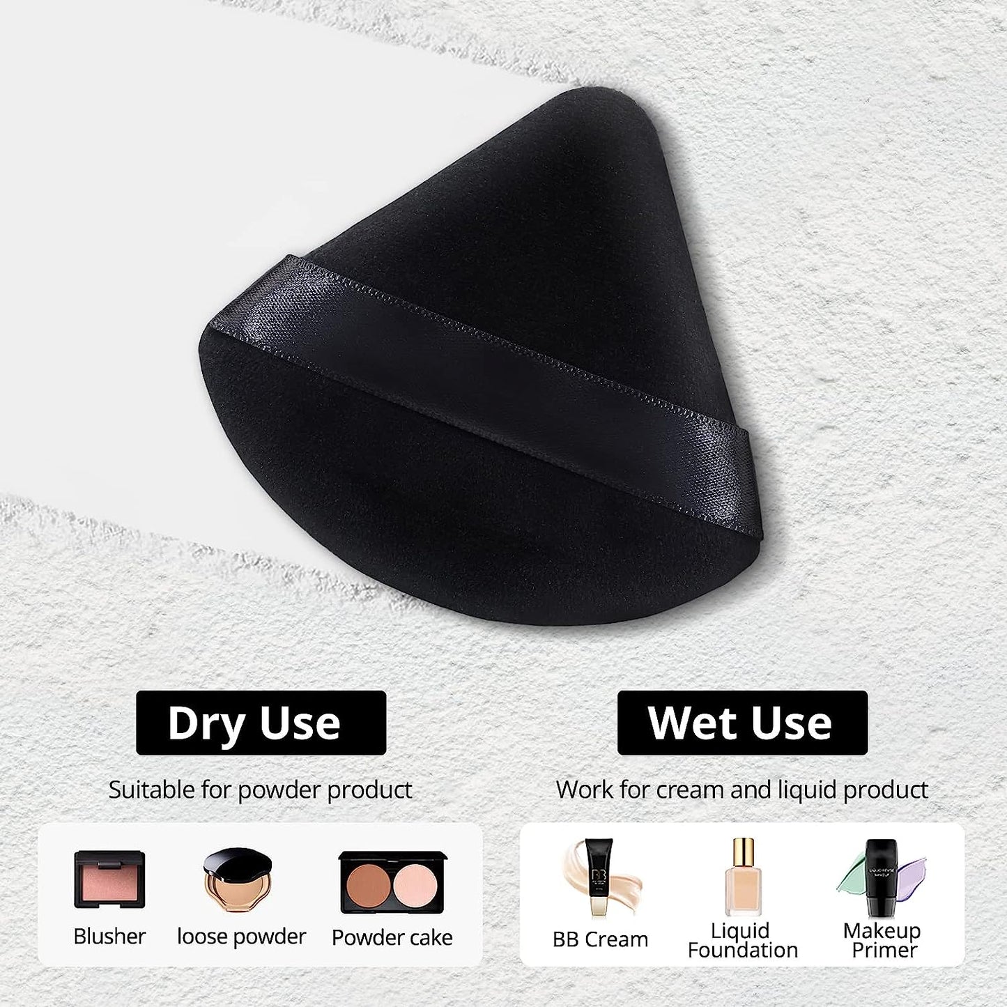 BEAKEY Powder Puffs for Face, Triangle Velour Beauty Sponge for Powder & Liquid Makeup, 12 Pcs Black - BEAKEY