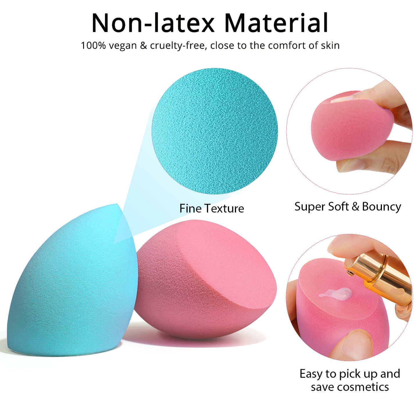 BEAKEY Makeup Sponges, Latex Free Foundation Sponge for Liquid Cream and Powder, 4Pcs Pink & Green - BEAKEY