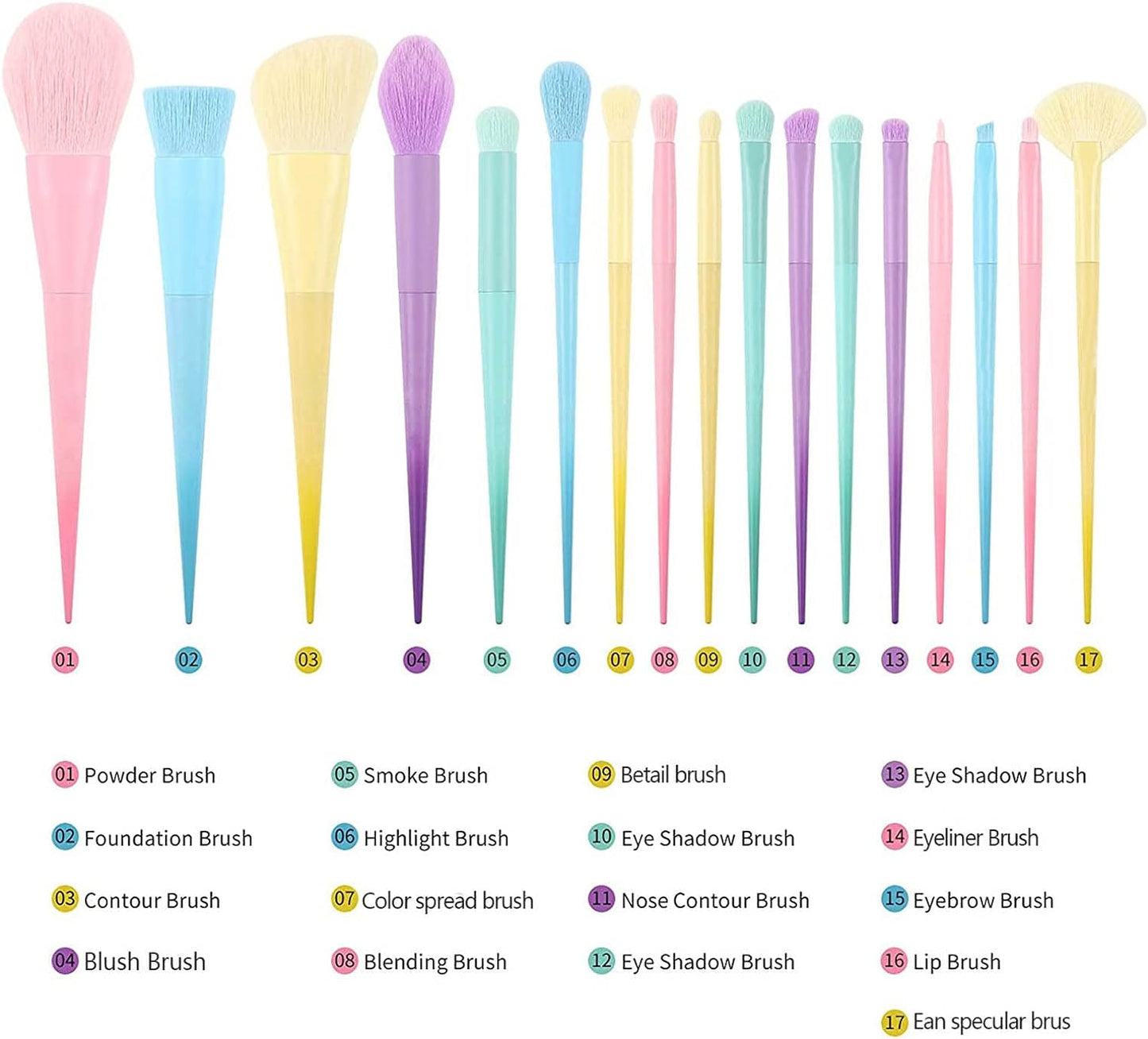 BEAKEY 17PCS Candy Colors Beauty Brush Set - BEAKEY