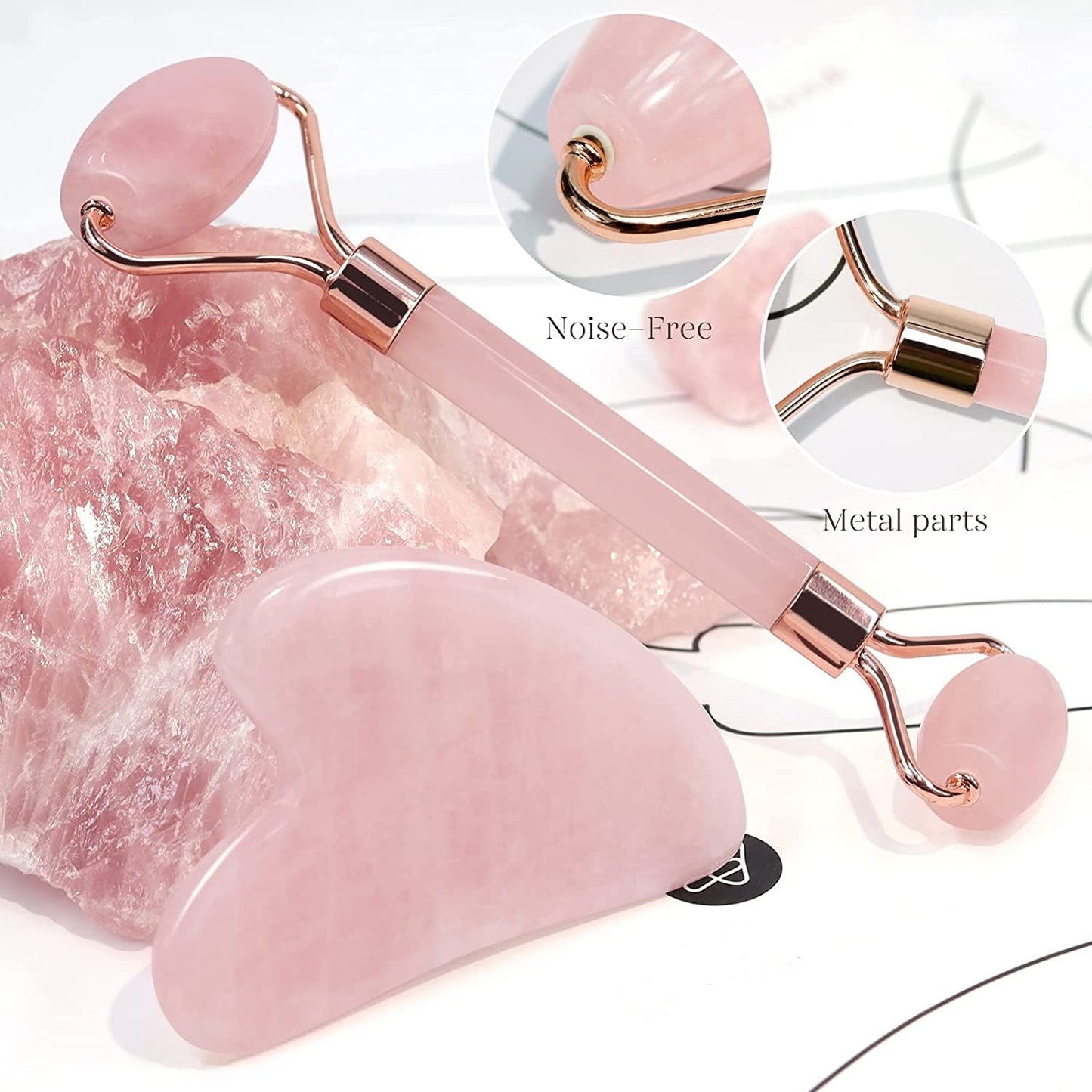BEAKEY Jade Roller & Gua Sha Set, Face Roller and Guasha Facial Massager for Skin Care, Rose Quartz - BEAKEY