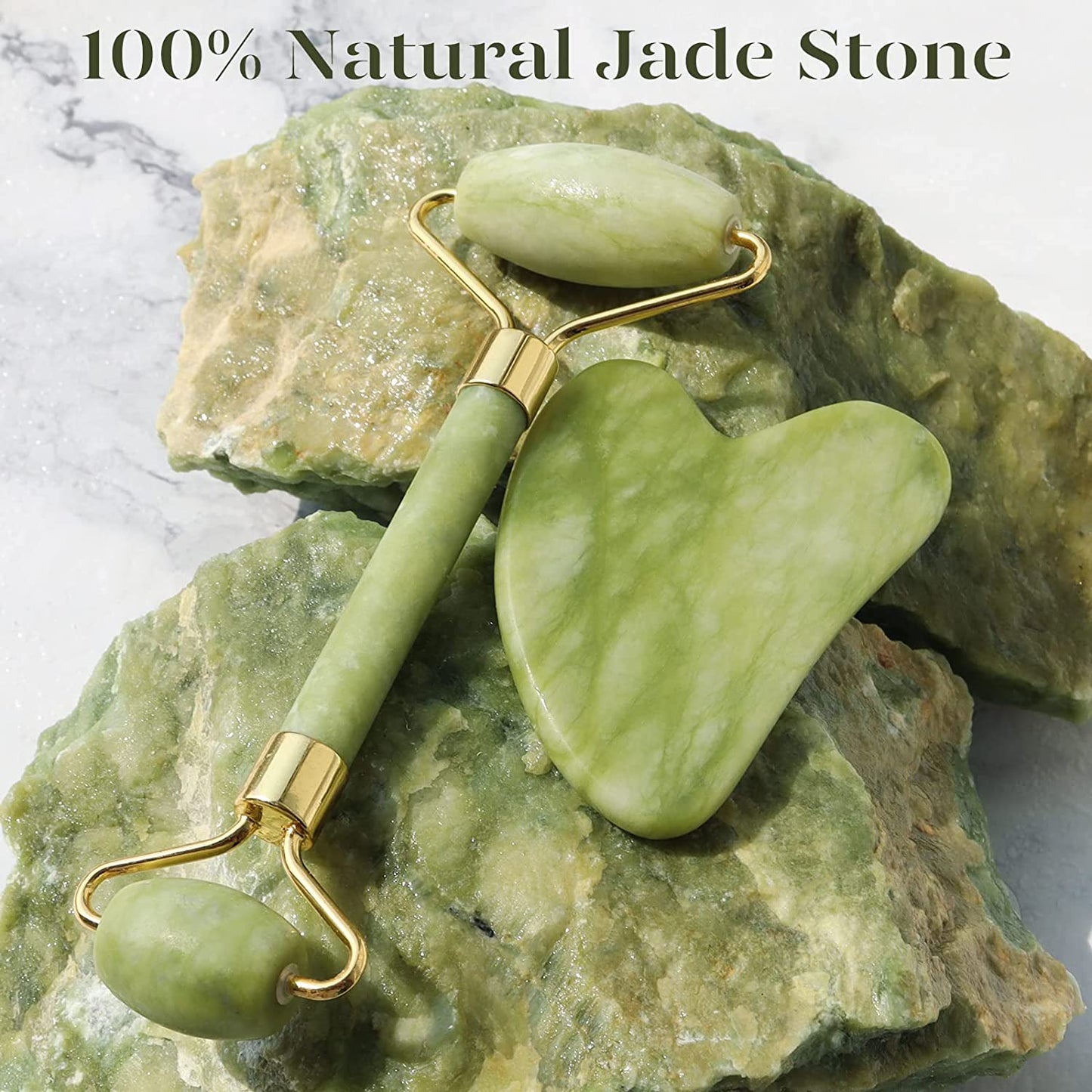 BEAKEY Jade Roller & Gua Sha Set, Natrue Jade Face Roller & Guasha Facial Skin Care Massager, Green - BEAKEY