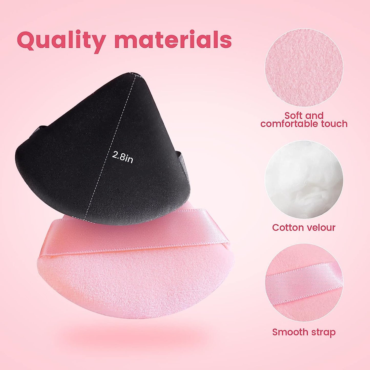 BEAKEY Powder Puffs for Face, Triangle Makeup Puff for Powder & Liquid Cosmetic, 6 Pcs Black & Pink - BEAKEY