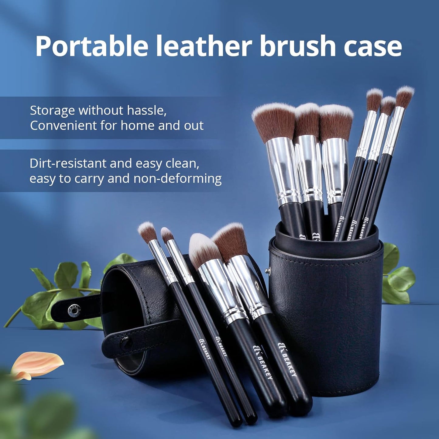 BEAKEY 12pcs Makeup Brushes with Black Brush Case - BEAKEY
