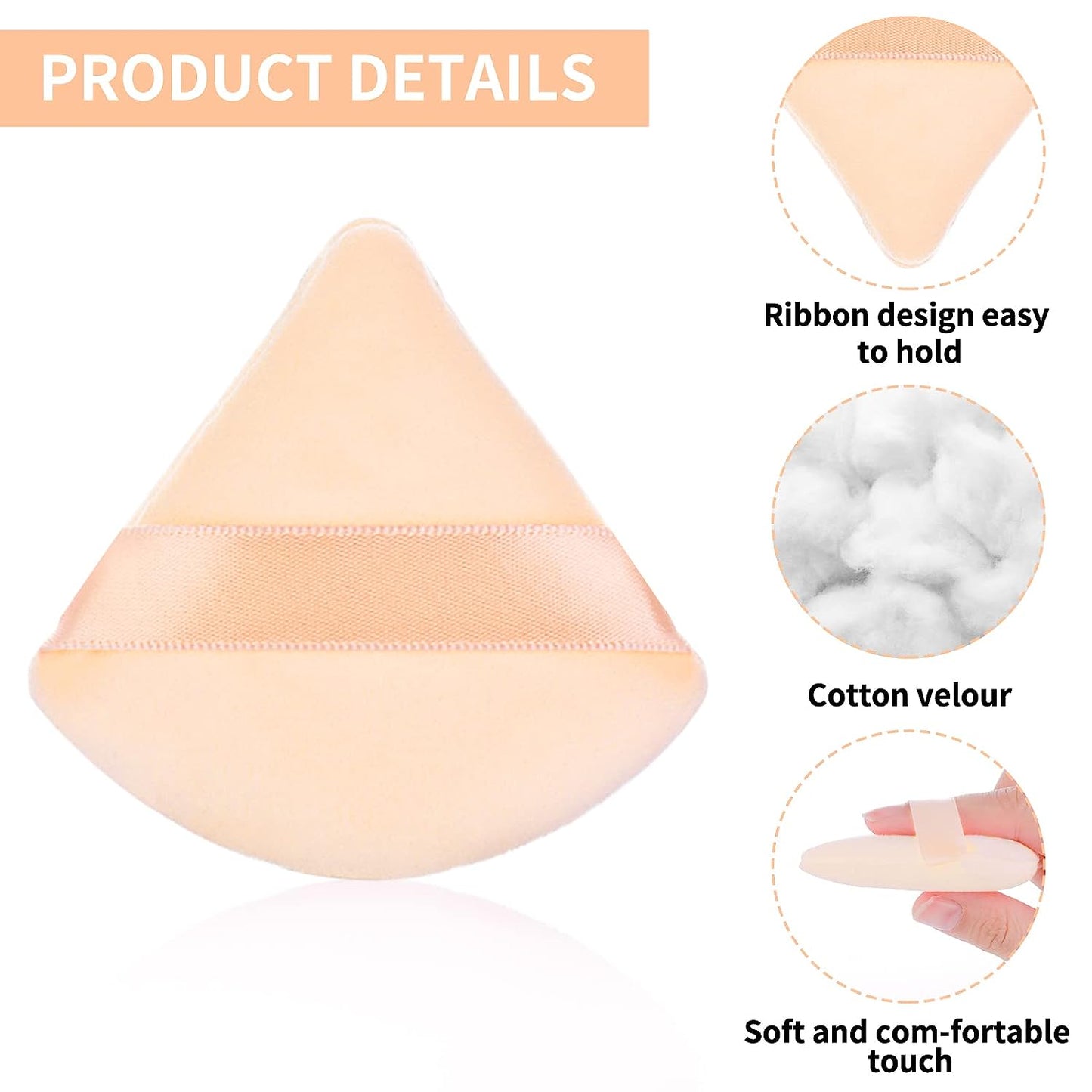 BEAKEY Powder Puffs for Face, Triangle Velour Beauty Sponge for Powder & Liquid Makeup, 12 Pcs Nude - BEAKEY