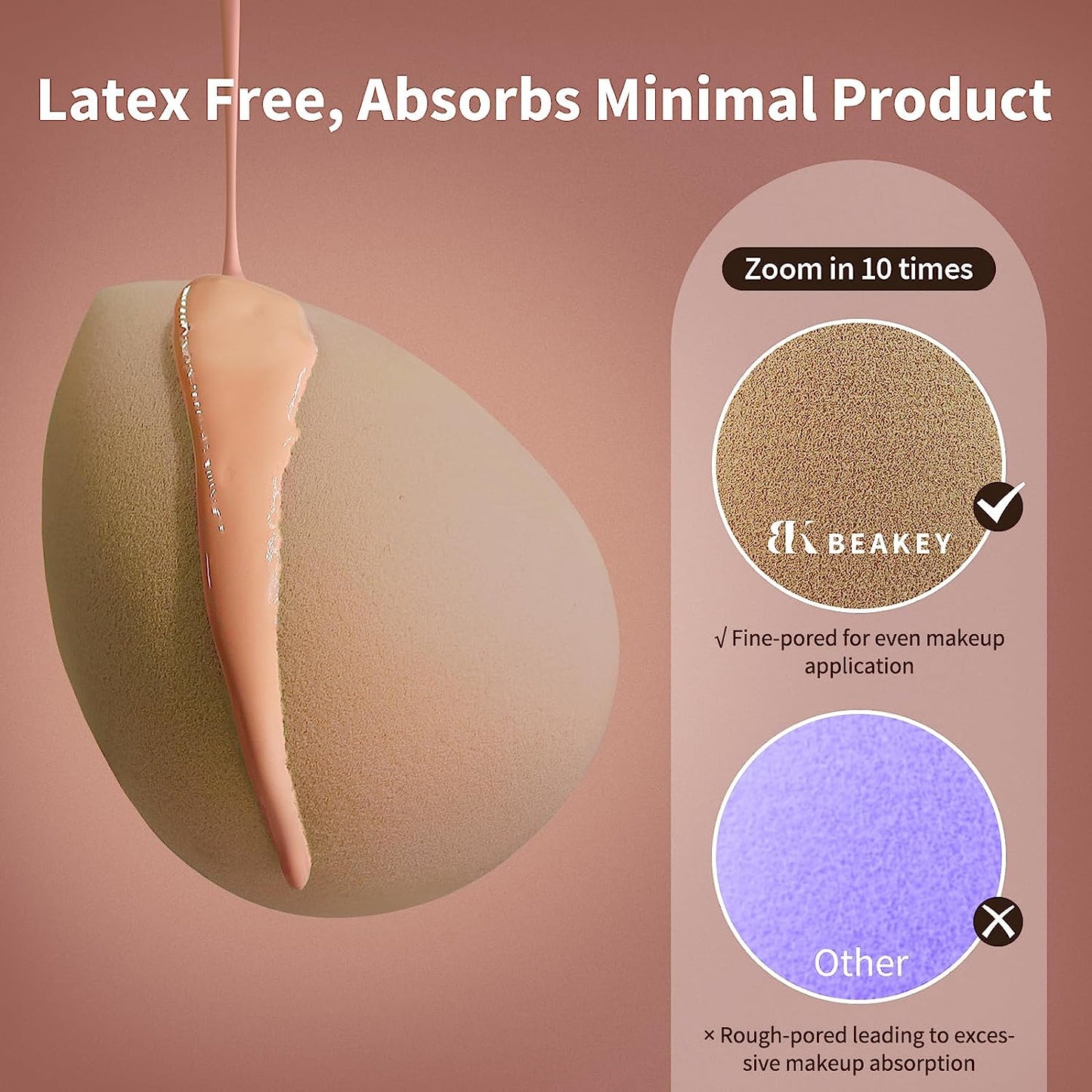BEAKEY Makeup Sponges, Latex Free Beauty Sponge Blender for Foundations Powders & Creams, 6Pcs Nude - BEAKEY