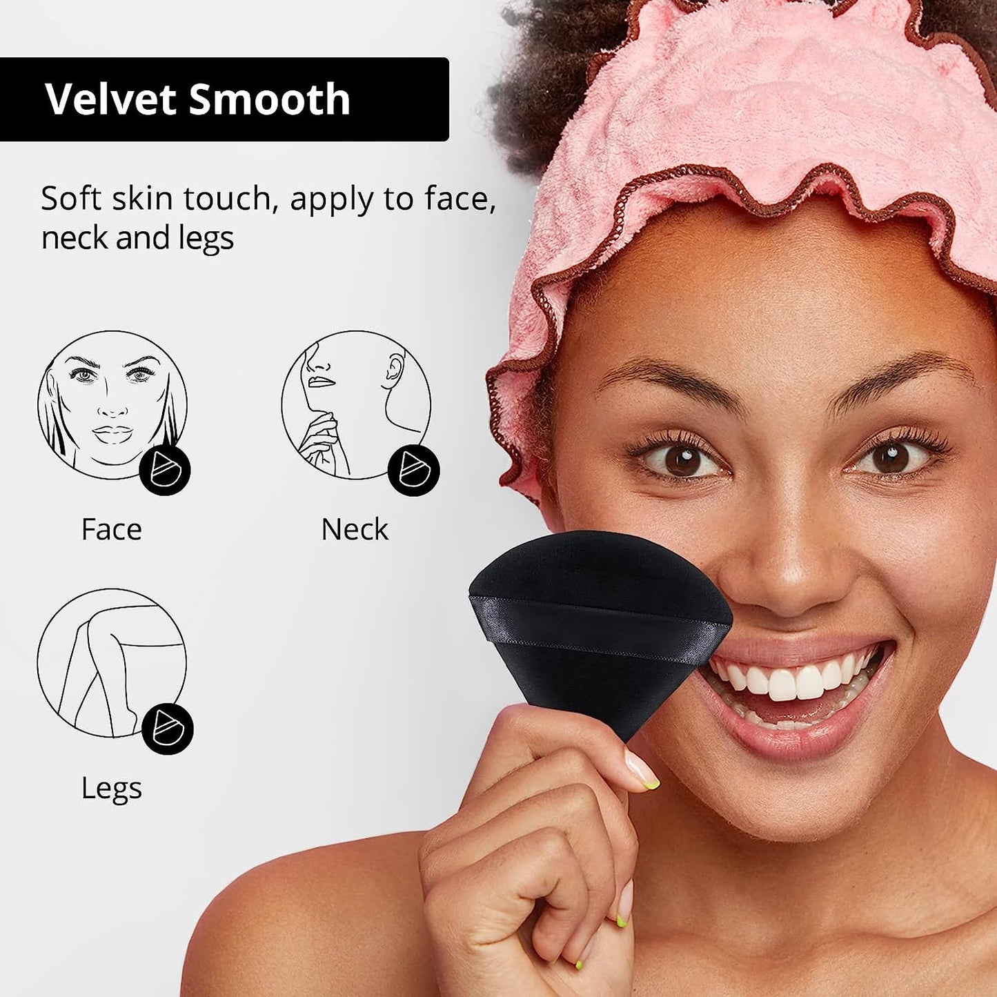 BEAKEY Powder Puffs for Face, Triangle Velour Beauty Sponge for Powder & Liquid Makeup, 12 Pcs Black - BEAKEY