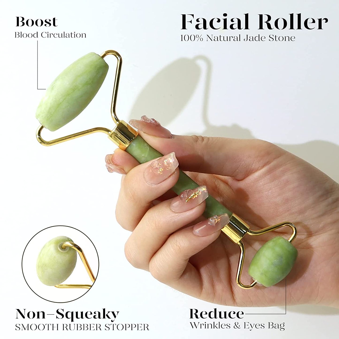 BEAKEY Jade Roller & Gua Sha Set, Natrue Jade Face Roller & Guasha Facial Skin Care Massager, Green - BEAKEY