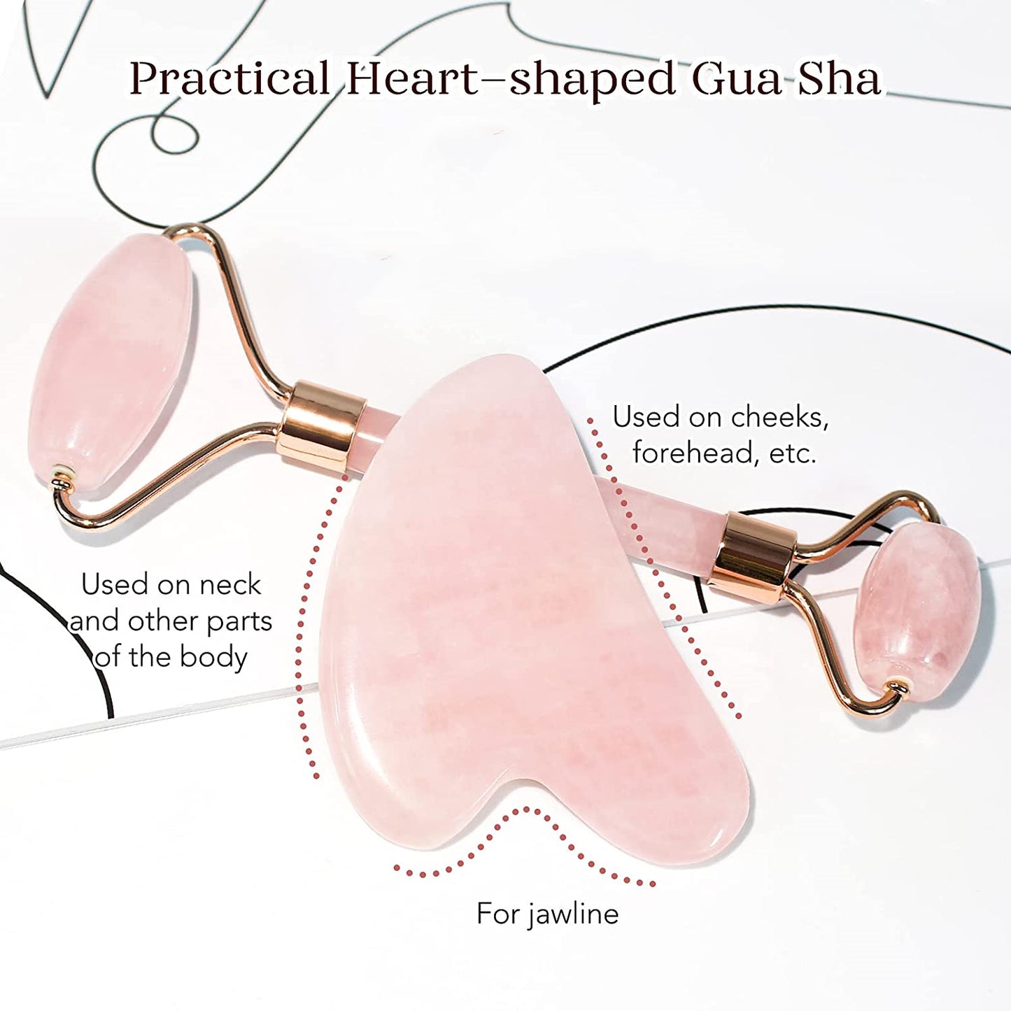 BEAKEY Jade Roller & Gua Sha Set, Face Roller and Guasha Facial Massager for Skin Care, Rose Quartz - BEAKEY