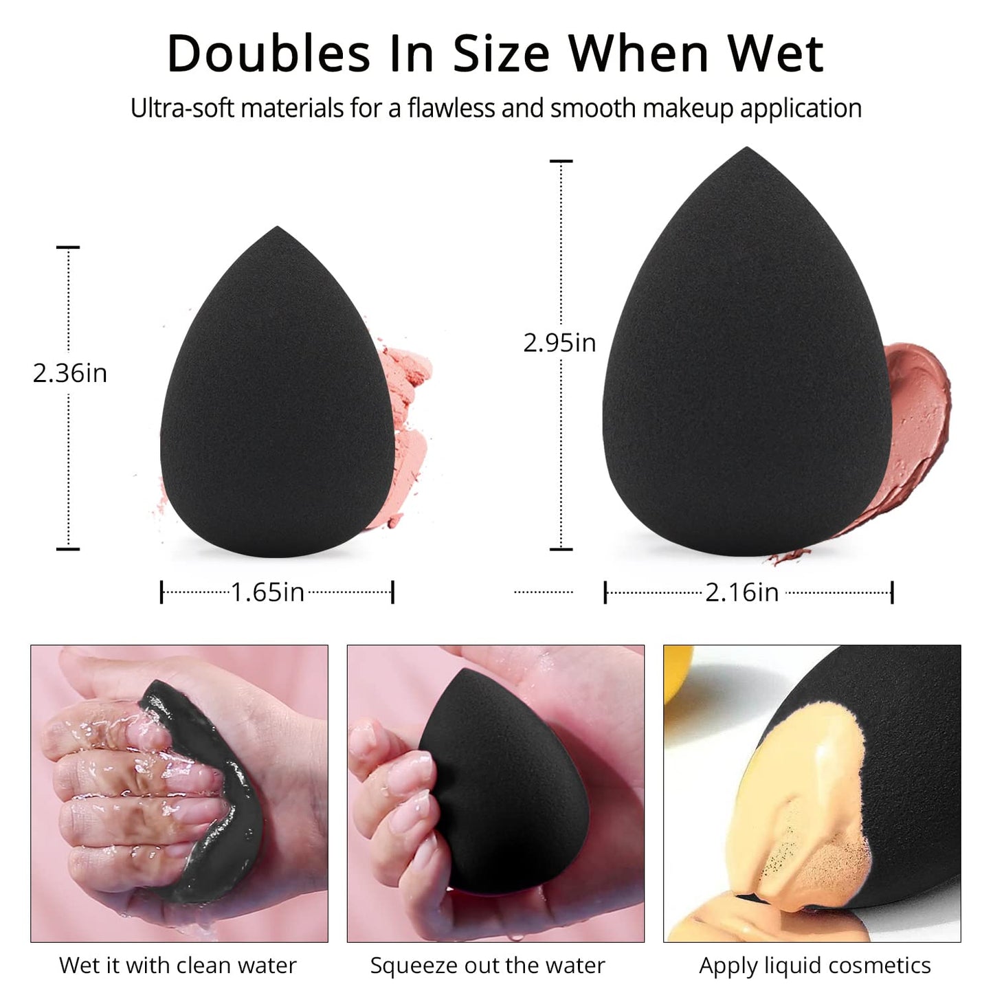 BEAKEY Makeup Sponges, Latex Free Foundation Sponge for Liquid Cream and Powder, 4Pcs Orange & Black - BEAKEY
