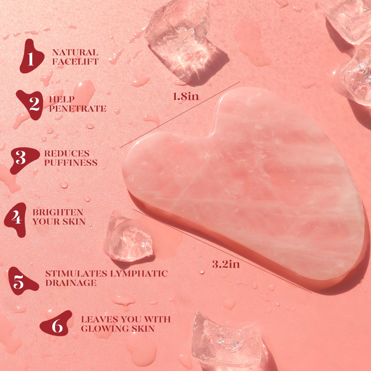 BEAKEY Jade Roller & Gua Sha Set, Face Roller and Guasha Facial Massager for Skin Care, Rose Quartz - BEAKEY