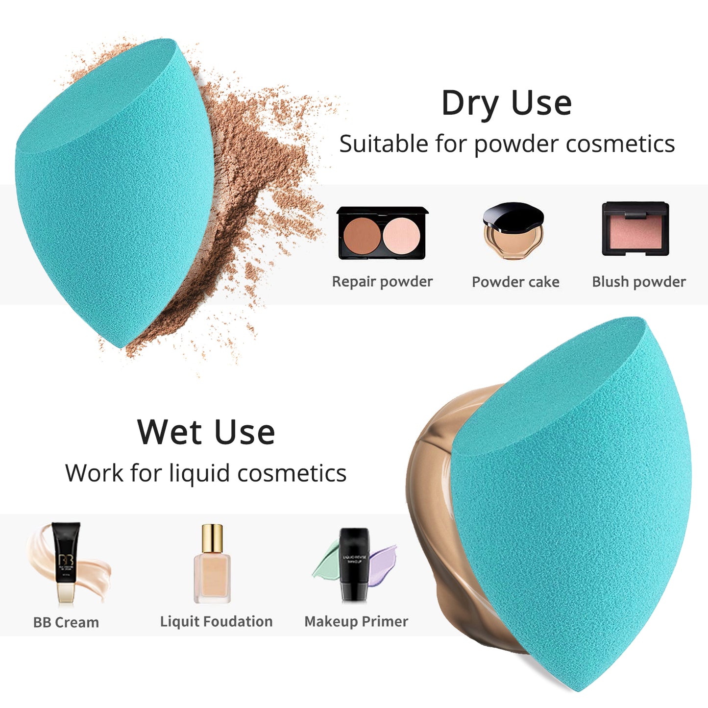 BEAKEY Makeup Sponges, Latex Free Foundation Sponge for Liquid Cream and Powder, 4Pcs Pink & Green - BEAKEY