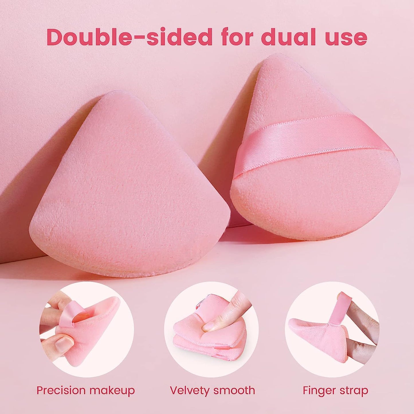 BEAKEY Powder Puffs for Face, Triangle Beauty Sponge for Powder & Liquid Makeup, 12 Pcs Black & Pink - BEAKEY