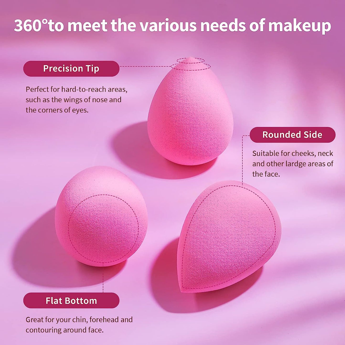 BEAKEY Makeup Sponge Foundation Blending Paw Paw Sponge for Liquid Cream and Powder 6Pcs Rose & Nude - BEAKEY