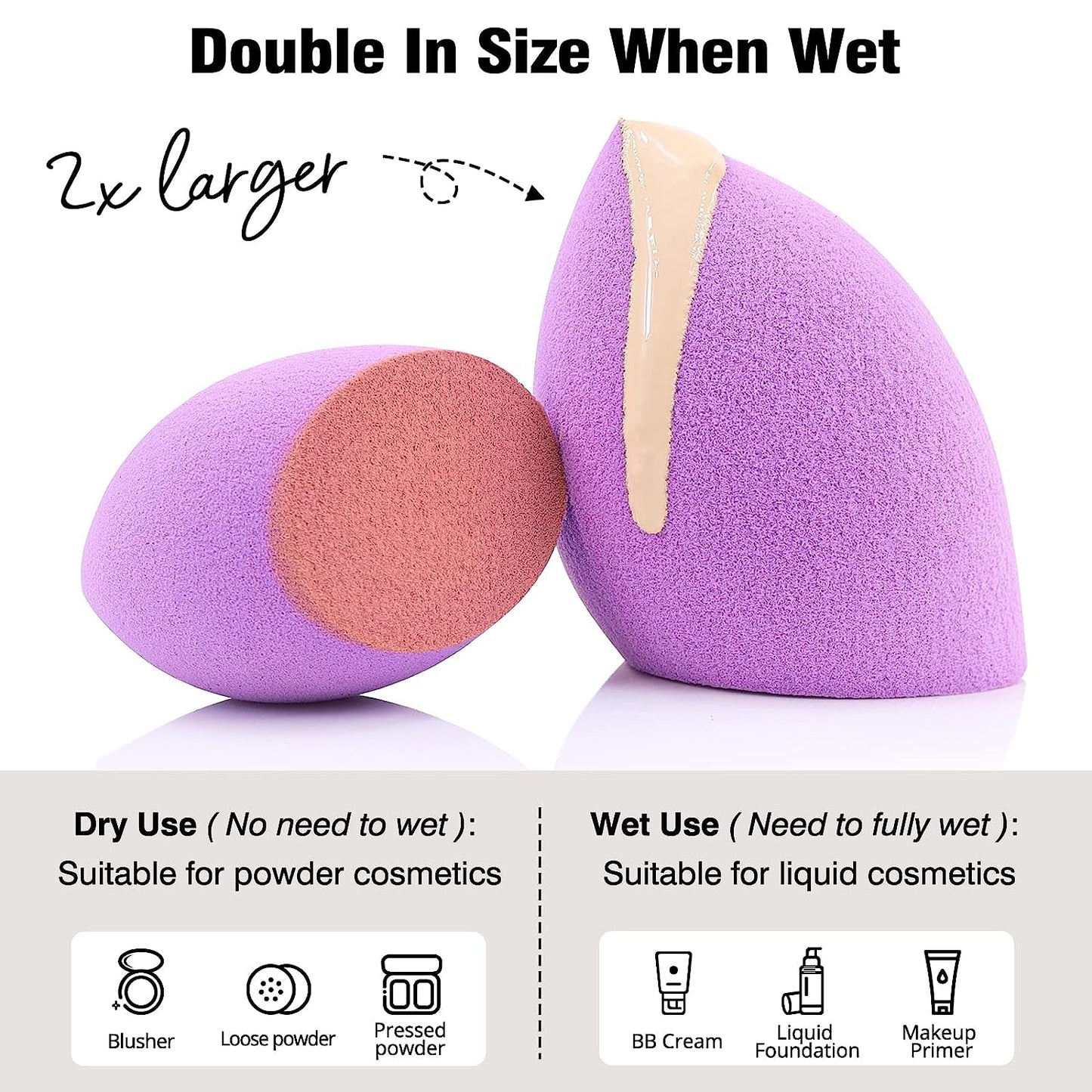BEAKEY Makeup Sponges, Foundation Blending Paw Paw Sponge for Liquid Cream Powder, 3Pcs Multi Colour - BEAKEY