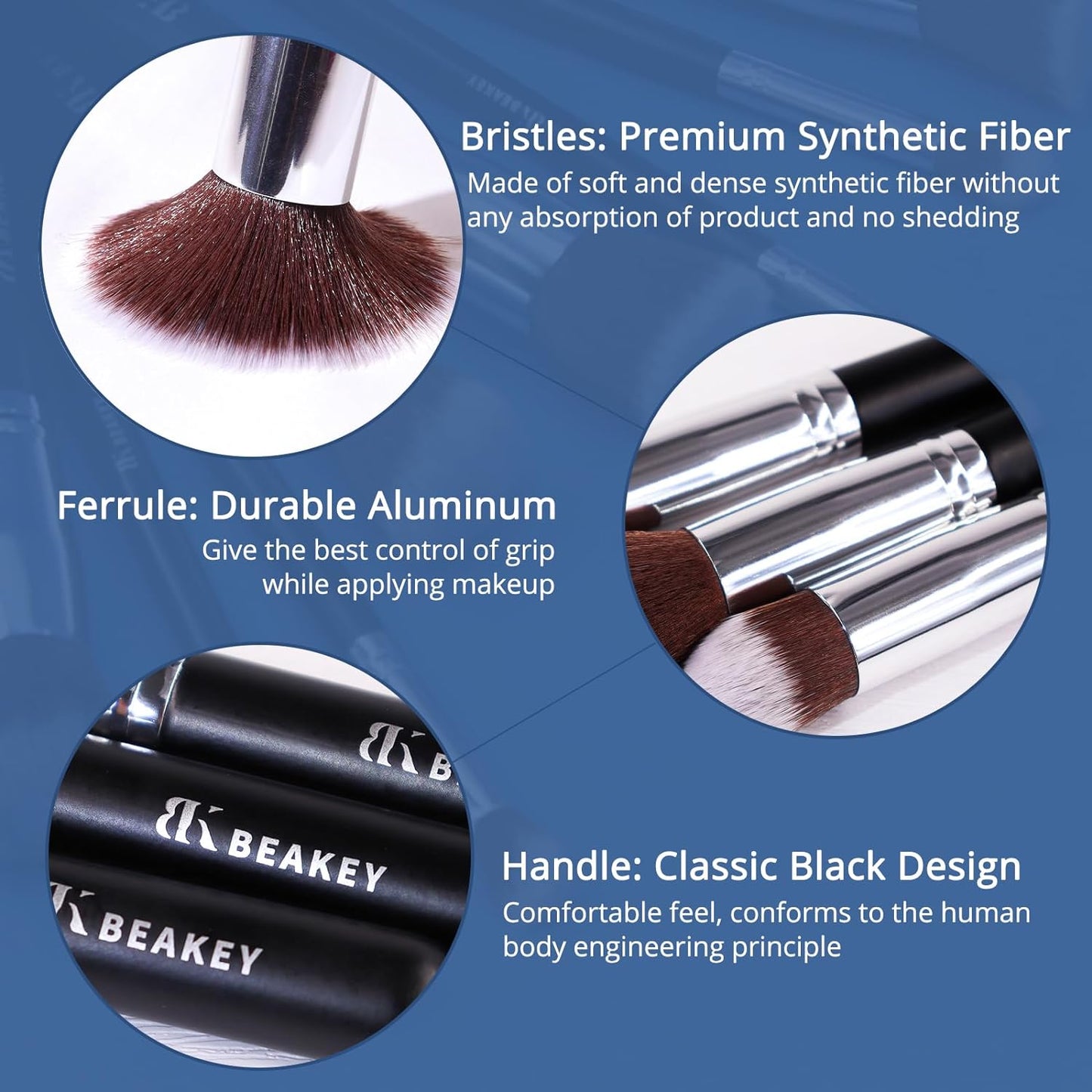 BEAKEY 12pcs Makeup Brushes with Black Brush Case - BEAKEY
