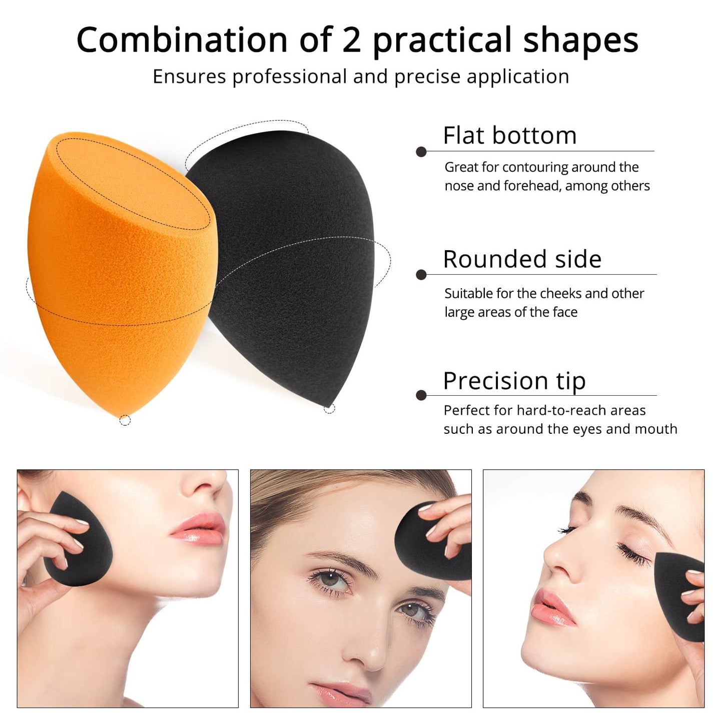 BEAKEY Makeup Sponges, Latex Free Foundation Sponge for Liquid Cream and Powder, 4Pcs Orange & Black - BEAKEY