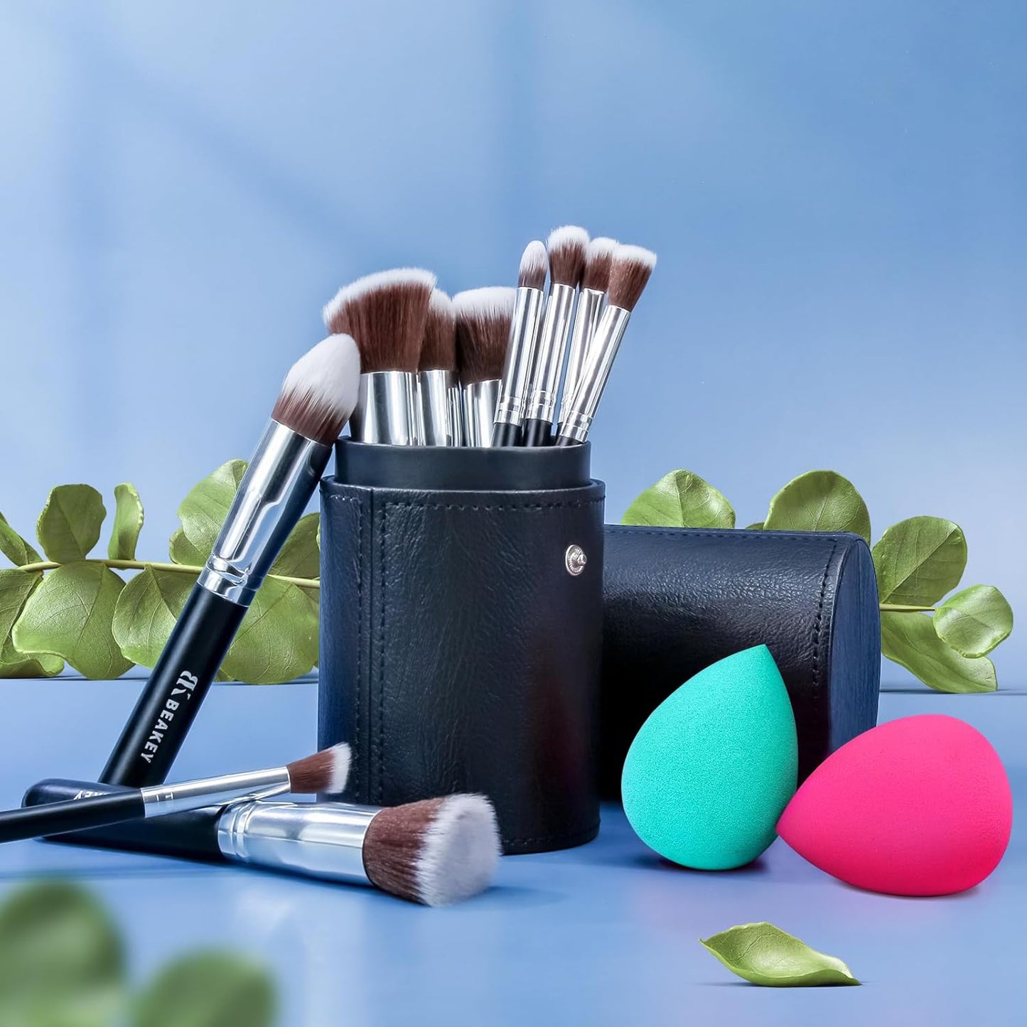 BEAKEY 12pcs Makeup Brushes with Black Brush Case - BEAKEY