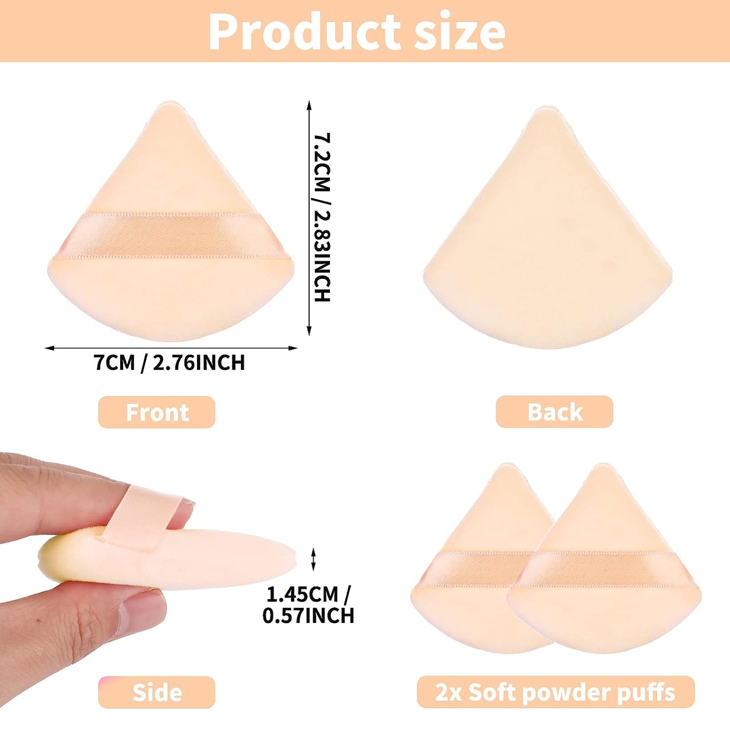 BEAKEY Powder Puffs for Face, Triangle Velour Beauty Sponge for Powder & Liquid Makeup, 12 Pcs Nude - BEAKEY