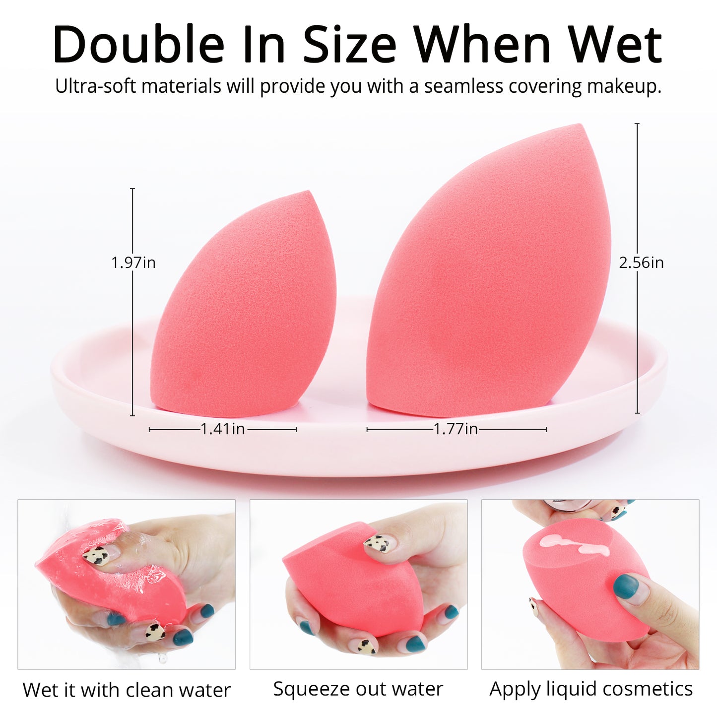 BEAKEY Makeup Sponges, Latex Free Foundation Sponge for Liquid Cream and Powder, 4Pcs Pink & Green - BEAKEY