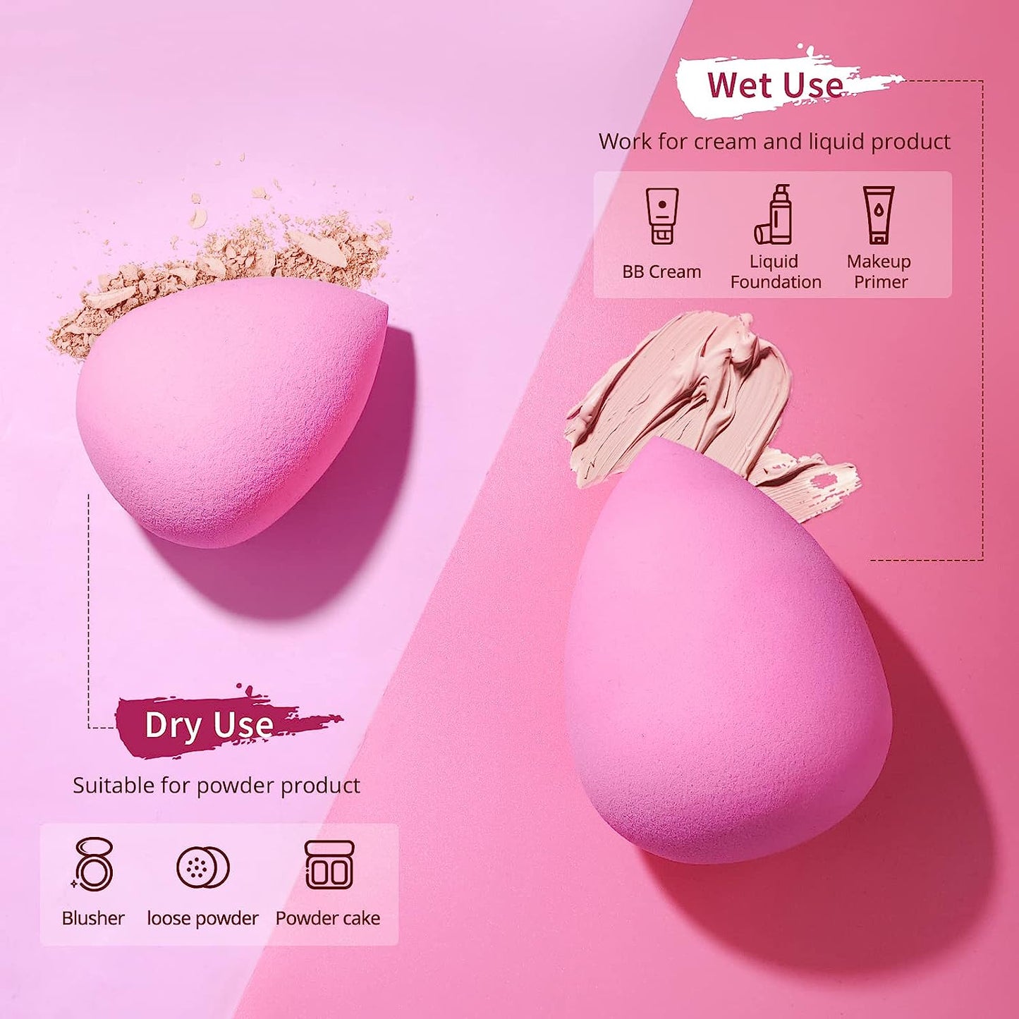 BEAKEY Makeup Sponge Foundation Blending Paw Paw Sponge for Liquid Cream and Powder 6Pcs Rose & Nude - BEAKEY