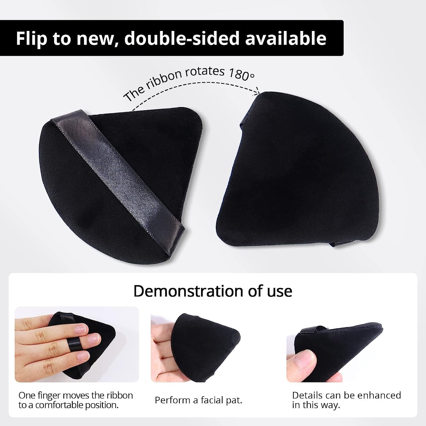 BEAKEY Powder Puffs for Face, Triangle Velour Beauty Sponge for Powder & Liquid Makeup, 12 Pcs Black - BEAKEY