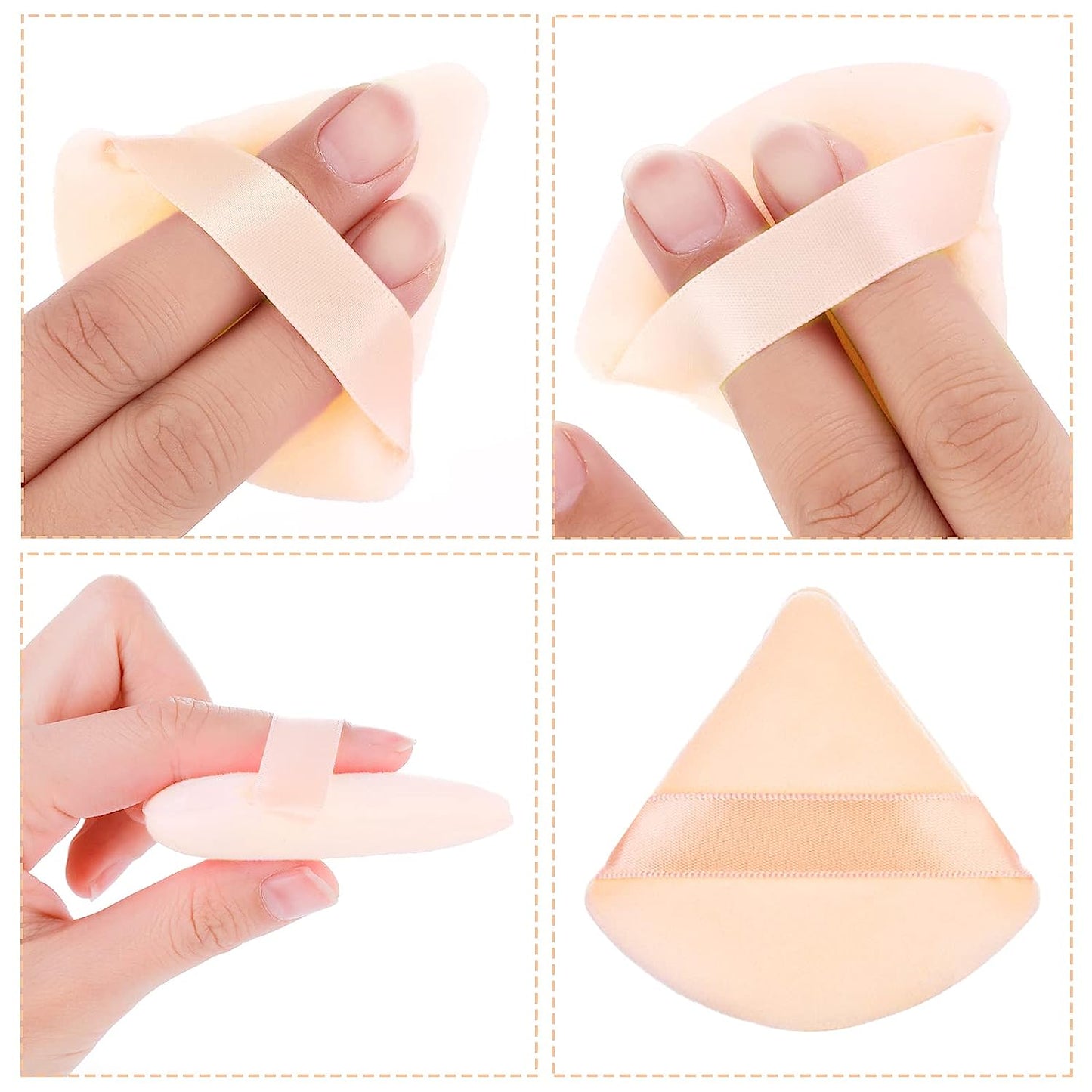 BEAKEY Powder Puffs for Face, Triangle Velour Beauty Sponge for Powder & Liquid Makeup, 12 Pcs Nude - BEAKEY