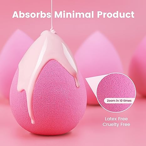 BEAKEY 10pcs Makeup Sponge Set, Super Bouncy, Soft Beauty Sponge for Blending Powder, Cream and Liquid. Cruelty Free, Latex Free, Pink Paw Paw Sponges - BEAKEY