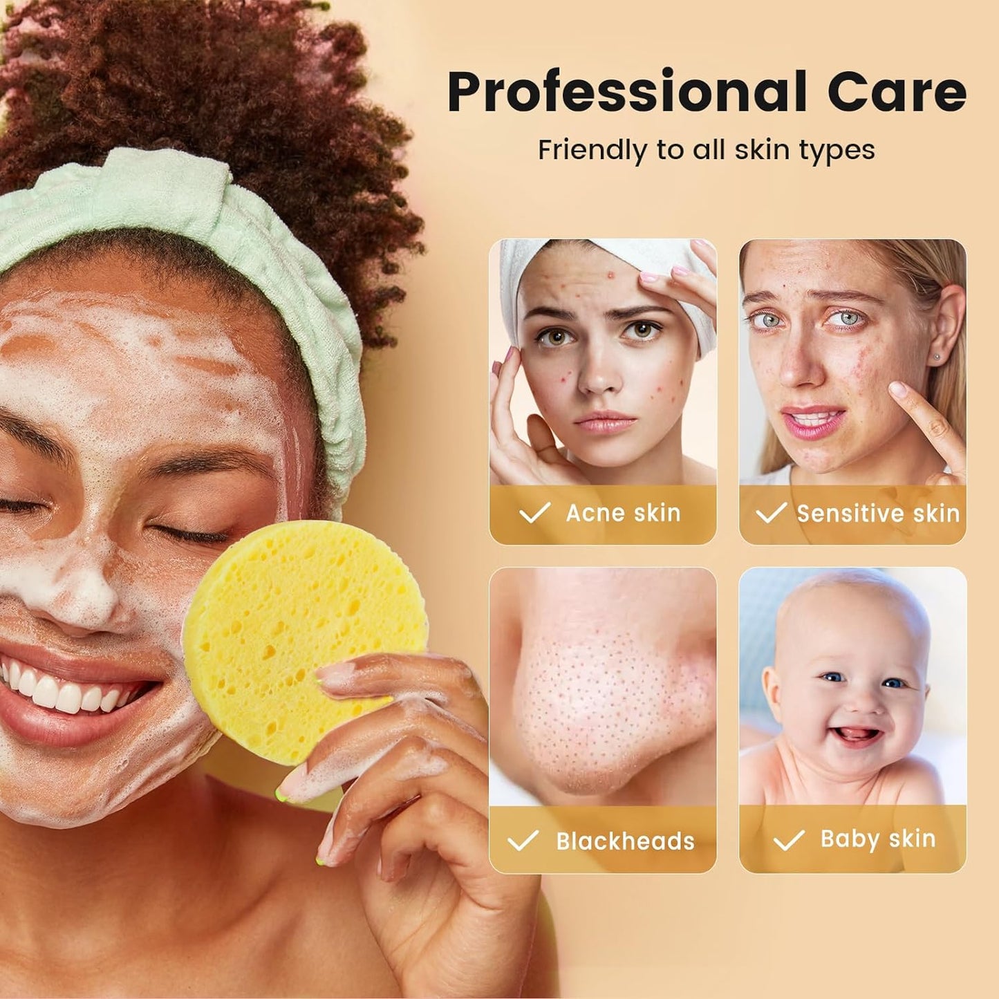 BEAKEY 60-Count Compressed Facial Cleansing Sponge-Orange - BEAKEY