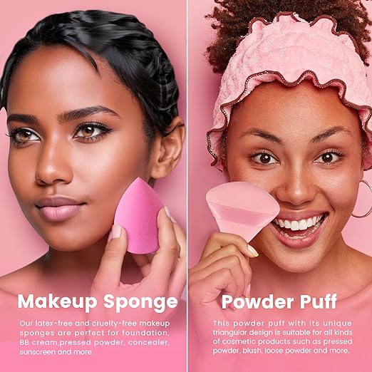 BEAKEY 10 Pcs Pink Makeup Sponge Set - BEAKEY
